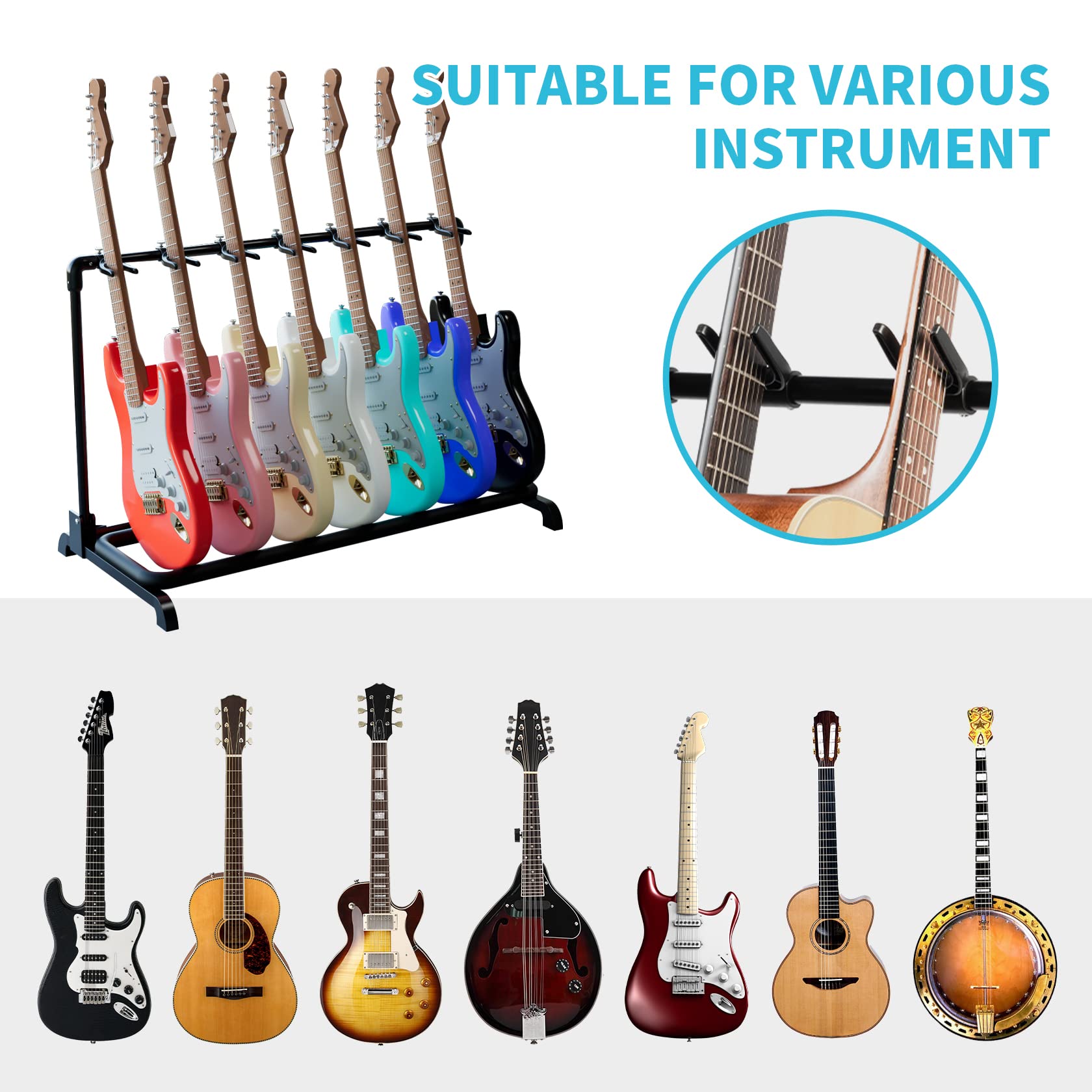 Guitto Multi Guitar Rack Stand Foldable Universal Display Rack Portable Guitar Holder For Band Stage Bass Acoustic Guitar  7 Hol