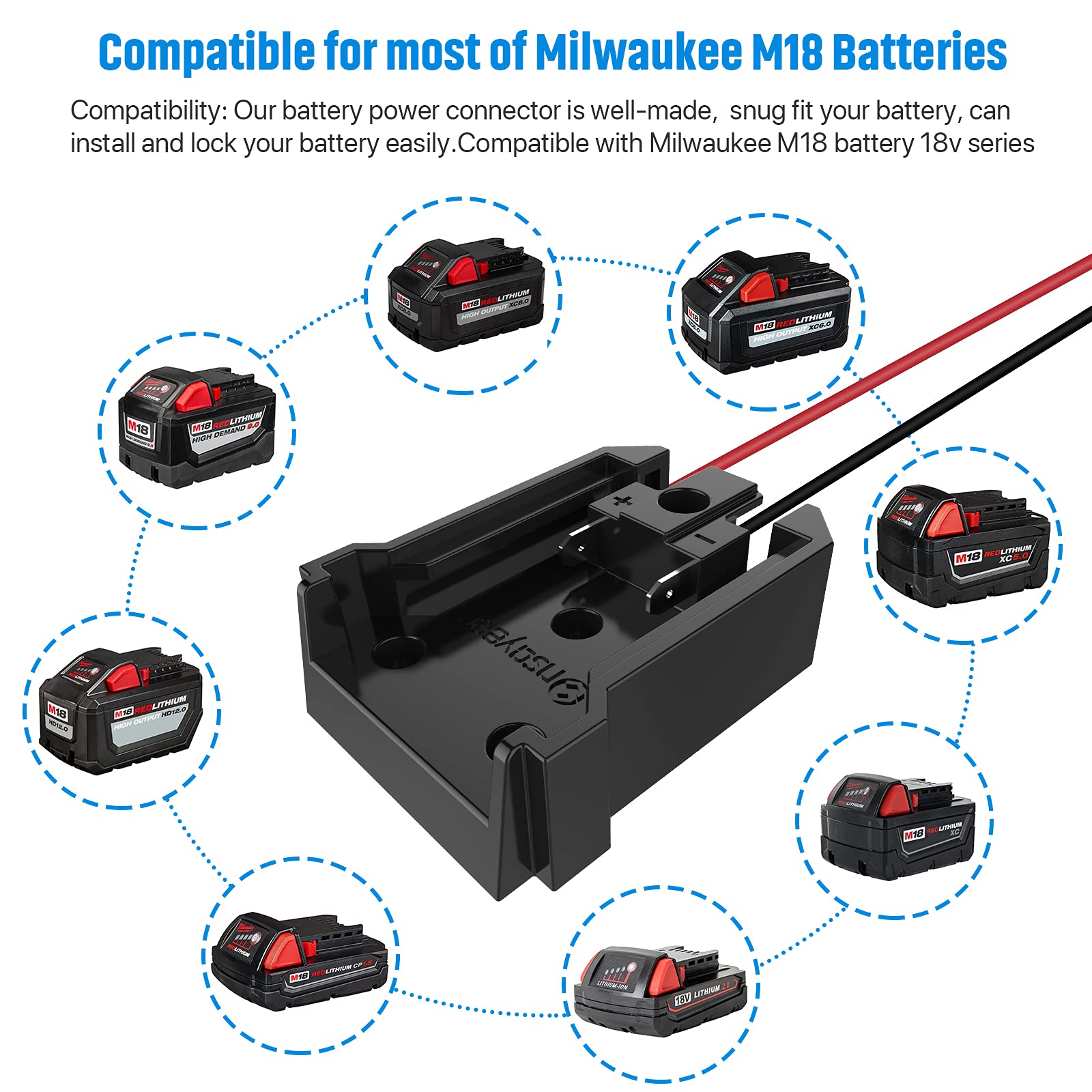 Power Wheel Adapter With Fuse & Switch, Secure Battery Adapter For Milwaukee 18V Lithium Battery,With 12 Gauge Wire, Good Power