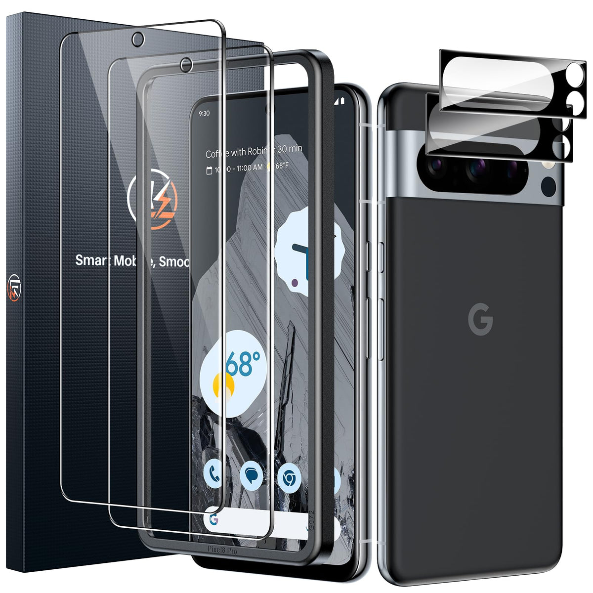 Lk 2 Pack For Google Pixel 8 Pro Screen Protector [New Version] + 2 Pack Camera Lens Protector, Fit Lens Cutouts Ports, Support