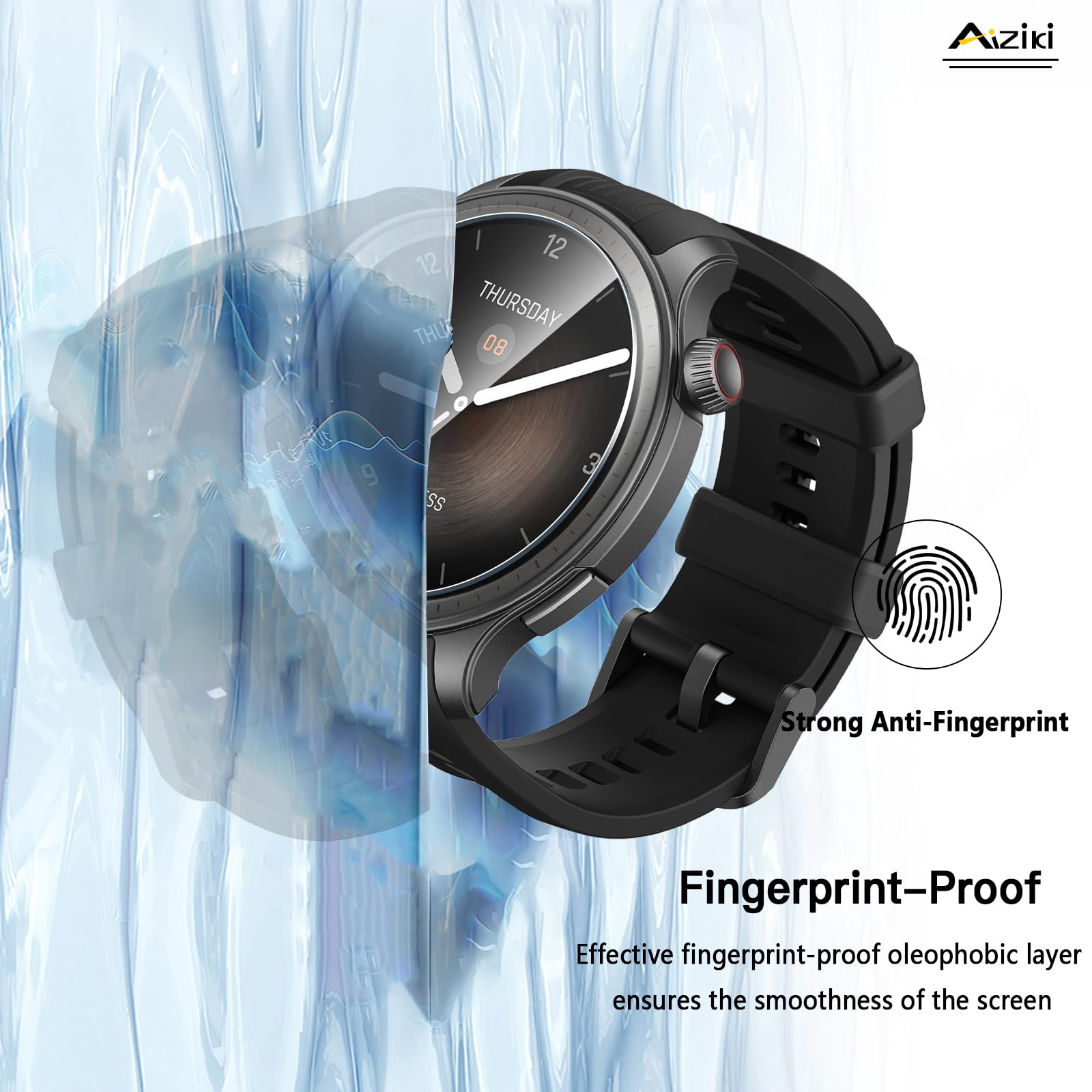 Aiziki Tempered Glass Screen Protector for Amazfit Balance Smart Watch 46mm - Anti-Shatter, Anti-Scratch, Bubble Free, HD Clear - GH2 Variant