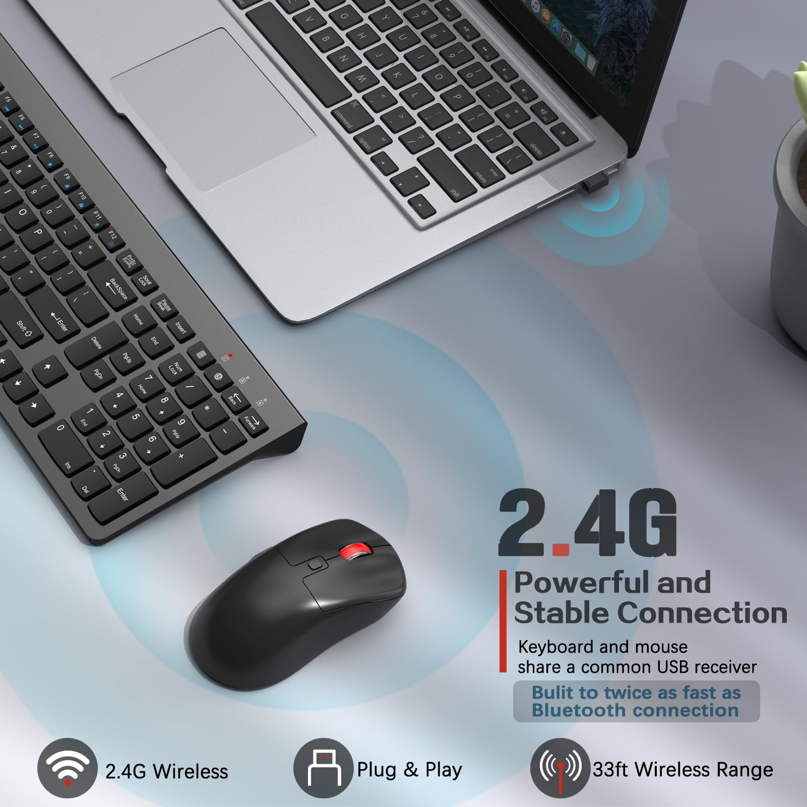 Gamcatz Wireless Keyboard And Mouse Combo,Quiet Click,Full Size Design With Number Pad,Ergonomic Mouse With 5 Dpi,Sleep Mode 2.4G Silent Portable Cordless Combo For Laptop/Pc/Computer/Mac(Grey)