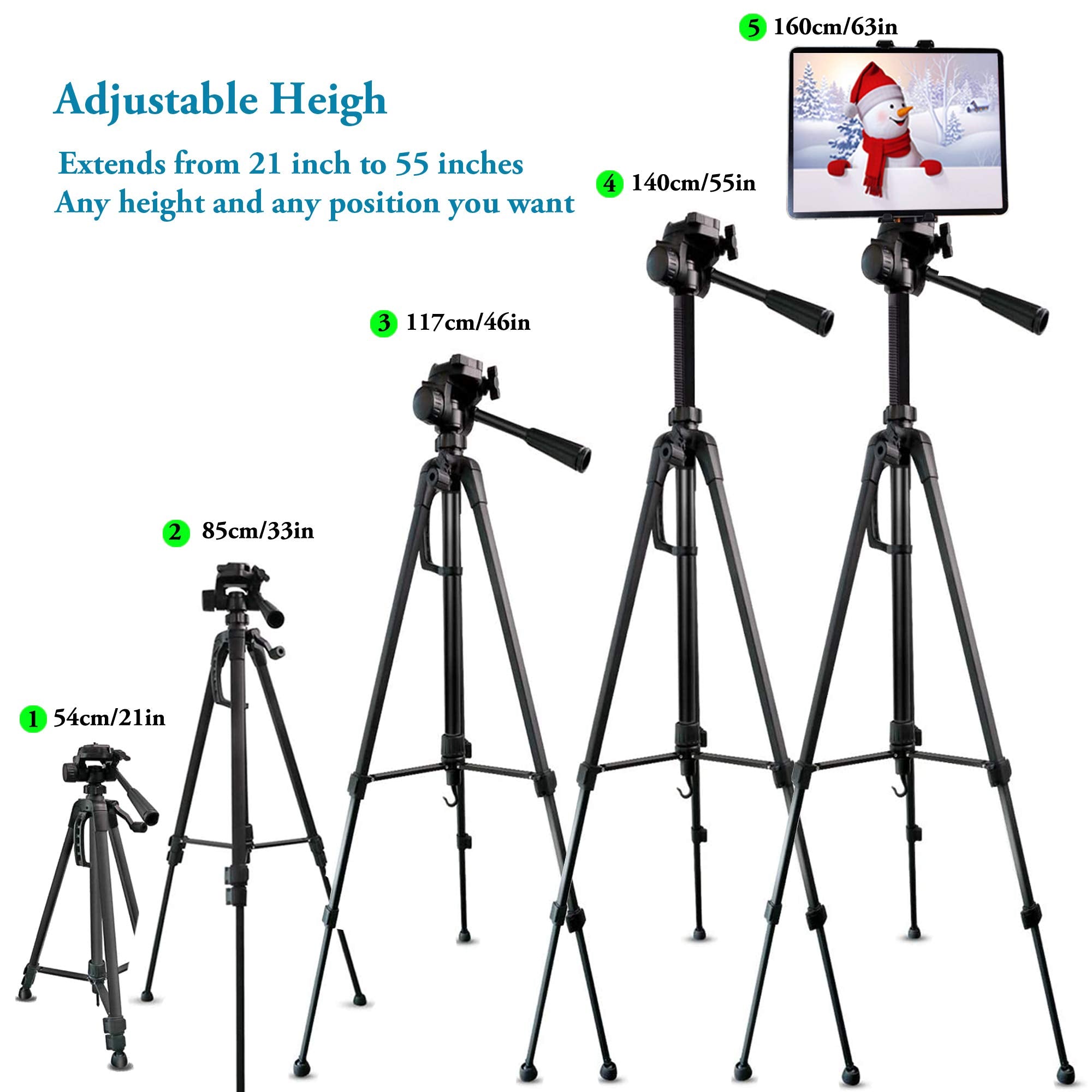 Tripod For Ipad Iphone, Heavy Duty Tablet Tripod Stand Mount Holder 60Inch Height With Remote For 3.5 To 13.5In Ipad Phone, Ipad