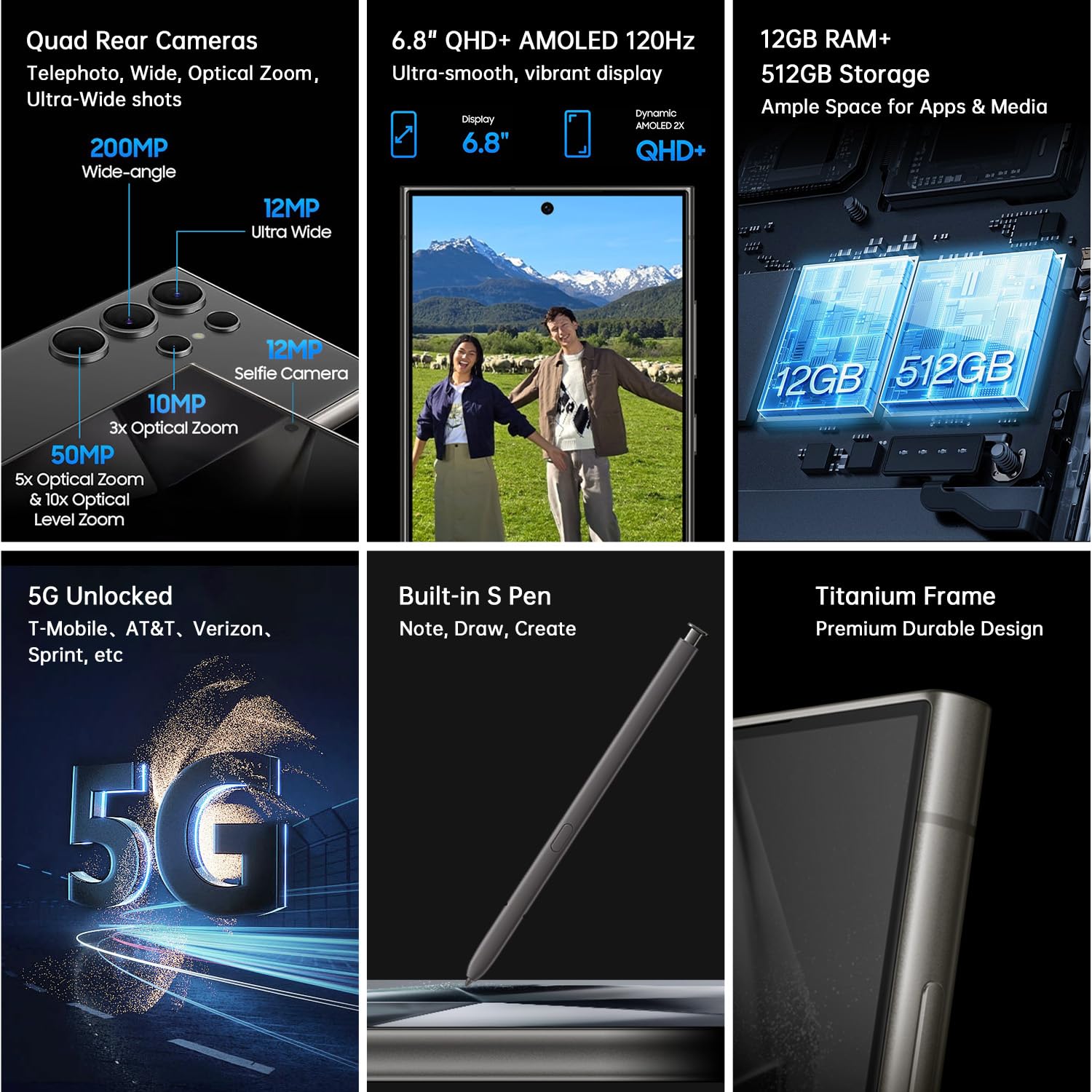 Samsung Galaxy S24 Ultra Unlocked Phone, 512Gb Ai Android Smartphone, 6.8 Qhd+ Amoled, 200Mp Quad Camera, S Pen, All-Day Battery