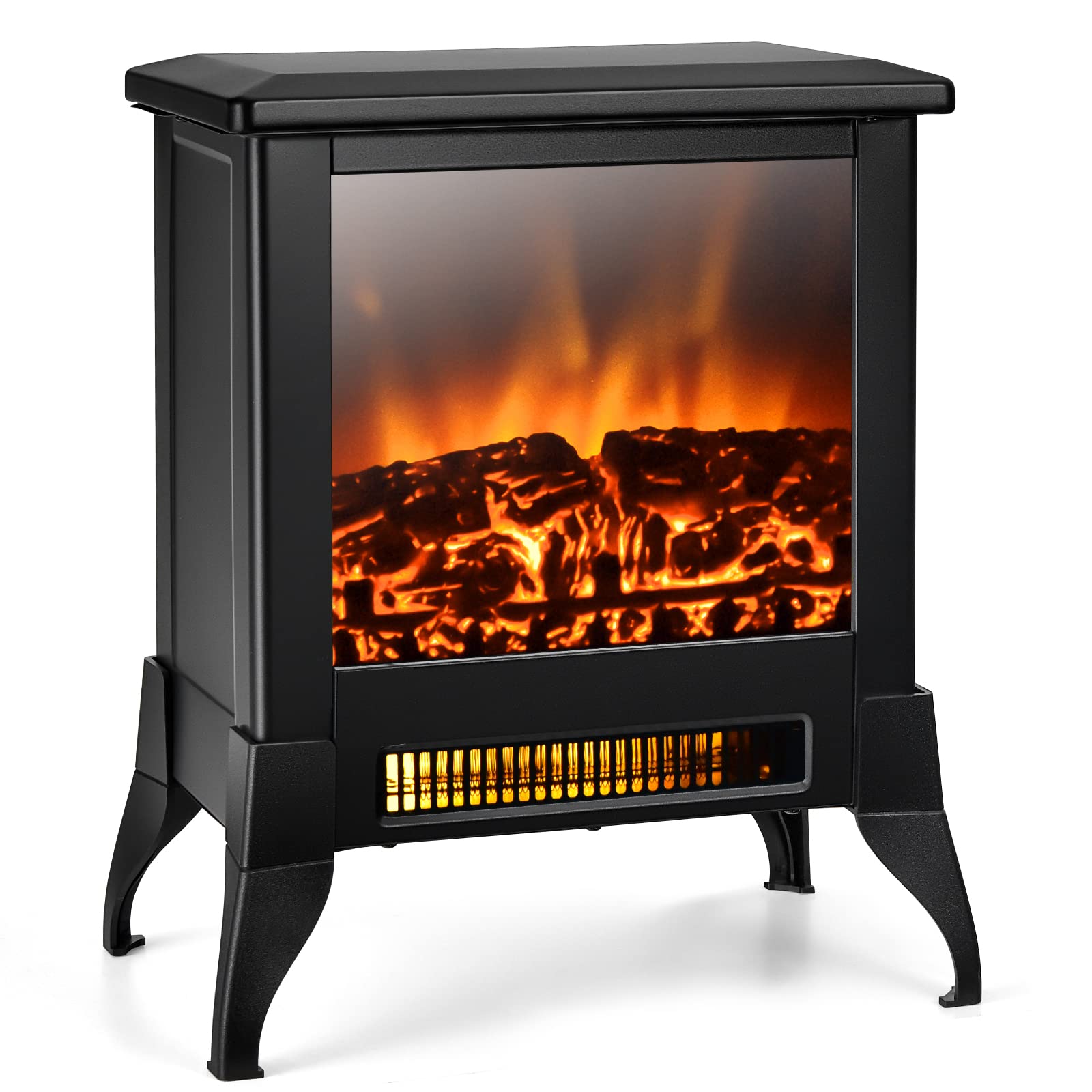 Goflame Electric Fireplace Heater Freestanding, 1400W Compact Fireplace Stove W/Realistic Flame Effect & Adjustable Temperature,
