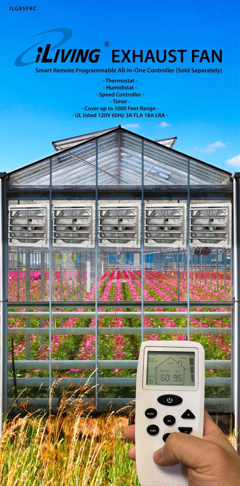 Iliving Ilg8Sf12V   12'' Wall Mounted Exhaust Fan   Automatic Shutter   Variable Speed   Vent Fan For Home Attic, Shed, Or Garag