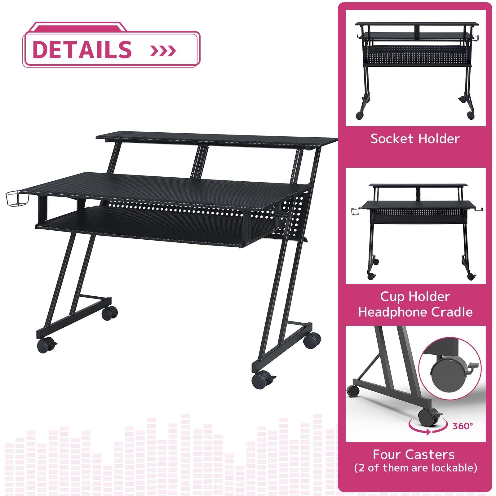 Acme Suitor Wooden Top Music Recording Studio Desk With Keyboard Tray In Black