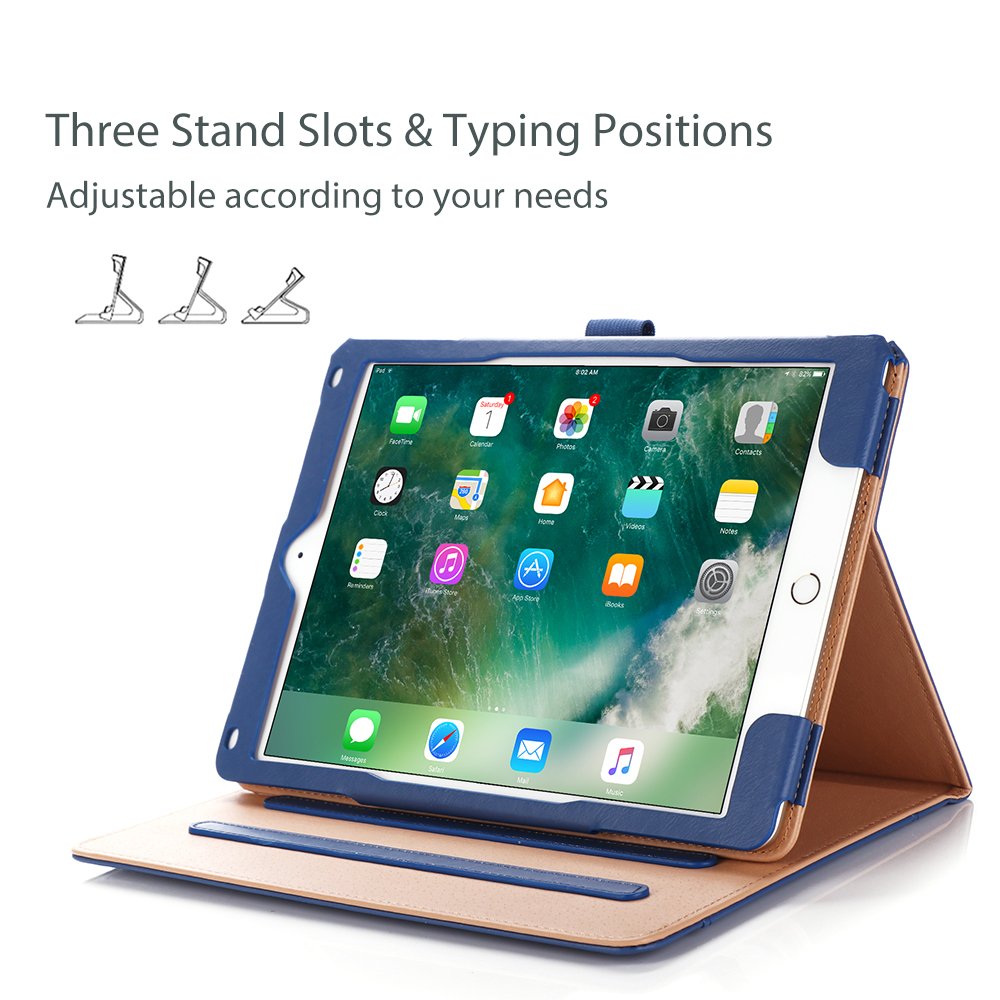 Procase For Ipad 9.7 Inch Ipad 6Th/5Th Generation Case 2018 2017/Ipad Air 2/Air 1 Case, Premium Leather Folio Corner Protection Multi Angle Viewing Stand Cover With Front Pocket Pen Loop  Navy