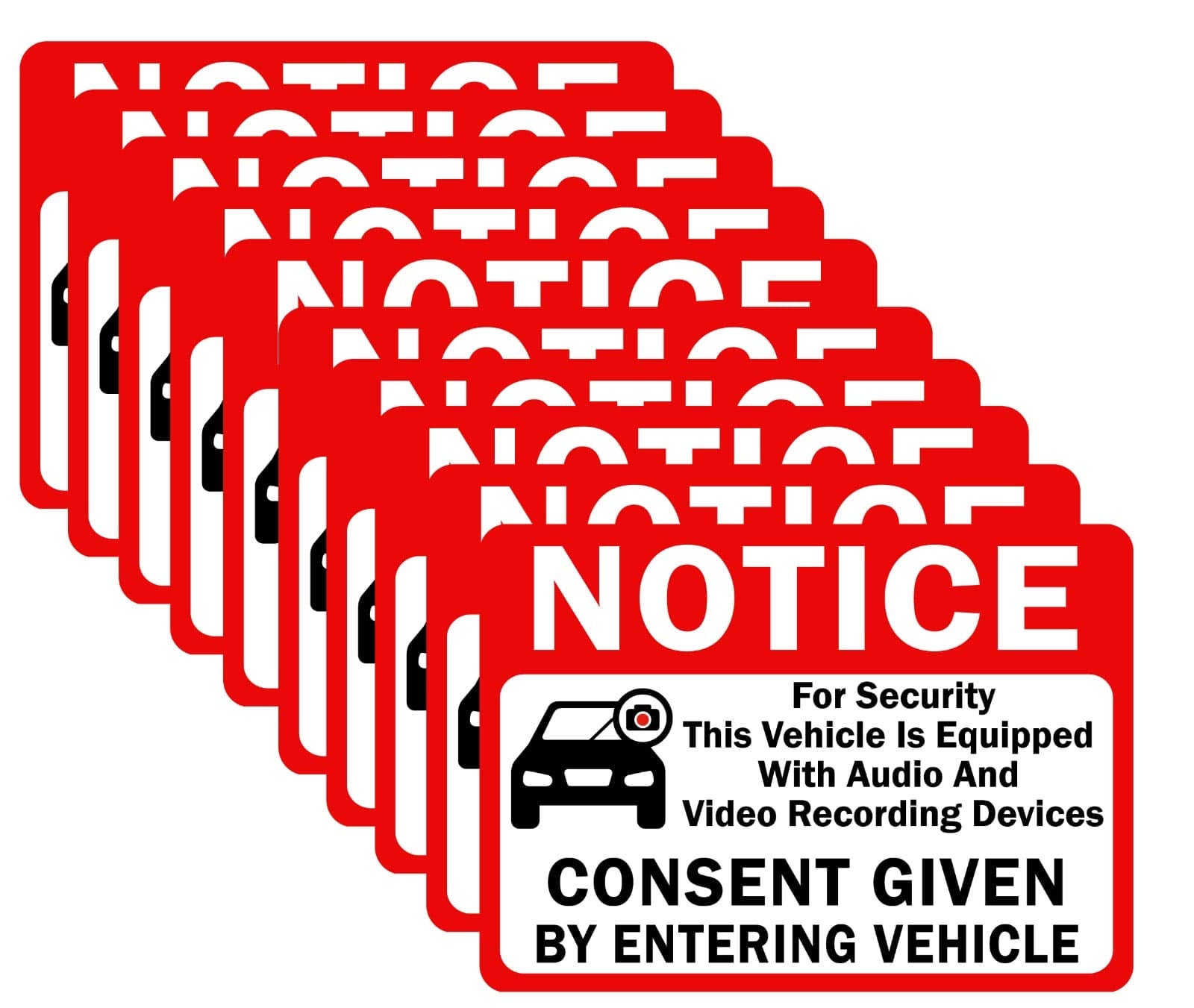 10 Pack Double Sided 3.5''X2.5''   Notice Vehicle Is Equipped With Audio And Video Recording Devices Consent By Entering Car Sti