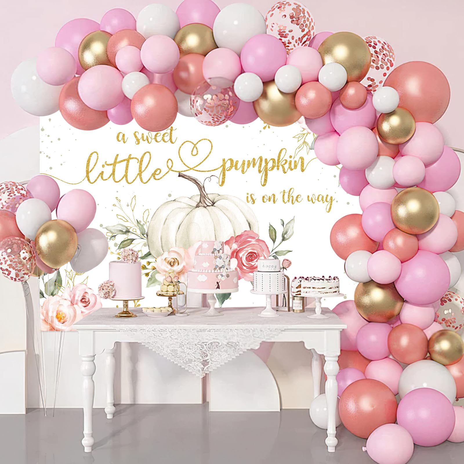 Avezano Pumpkin Baby Shower Backdrop For Girl Pink Floral Fall Pumpkin Baby Shower Party Decorations Banner Autumn Little Pumpki