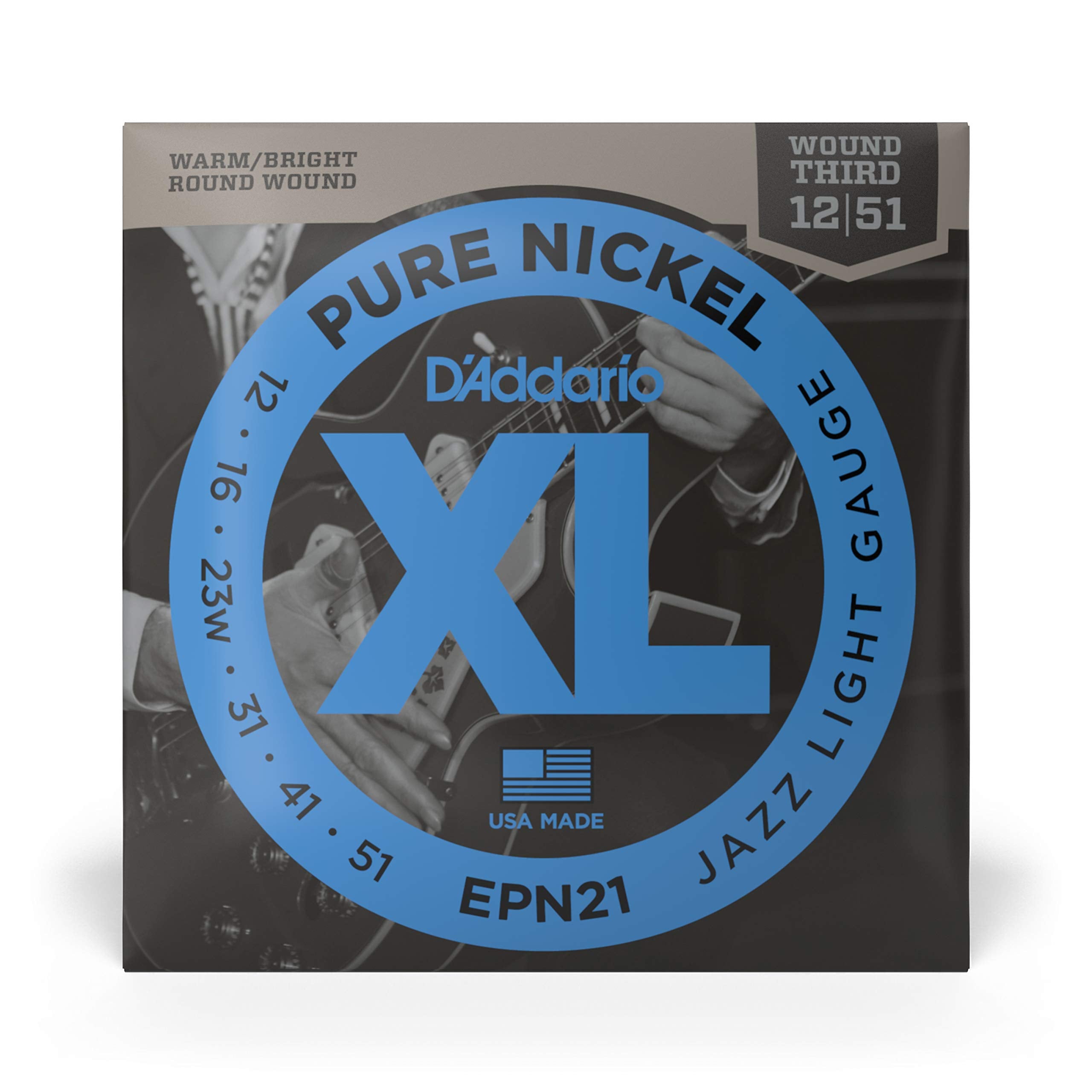 D'Addario Guitar Strings   Xl Pure Nickel Electric Guitar Strings   Round Wound   Warm, Bright, Vintage Sound   Epn21   Jazz Lig