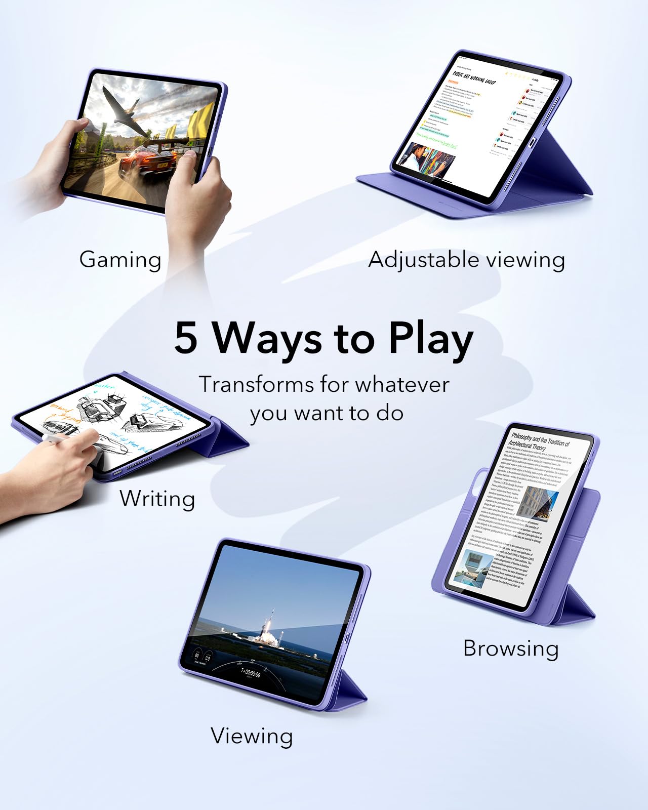 Esr For Ipad Air 13 Inch Case M2(2024), Ipad Air 13 Case With Pencil Holder, Removable Magnetic Cover, Vertical Stand, Fully Supports Pencil Pro And Pencil(Usb C), Rebound 360 Series, Lavender