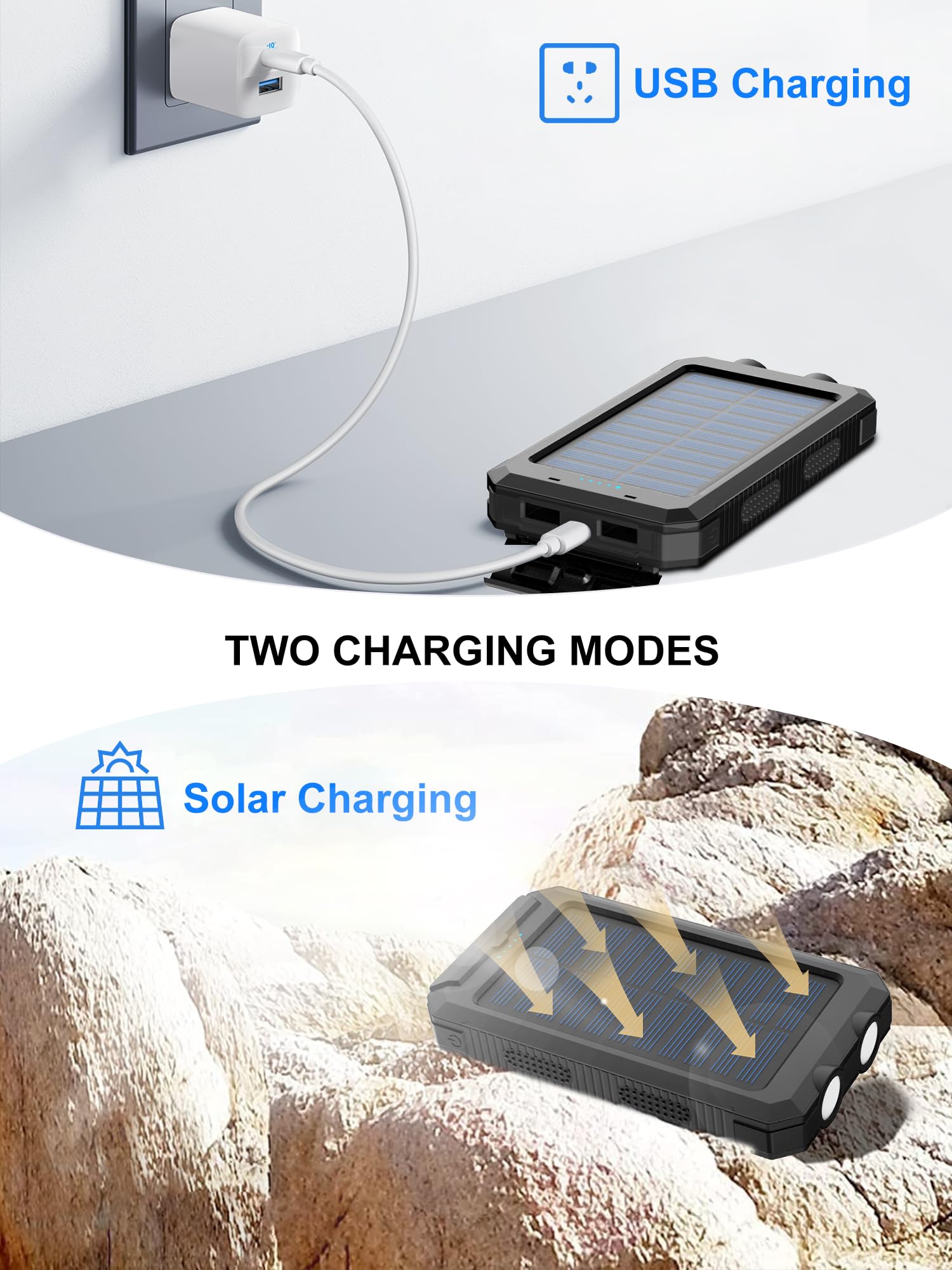 Solar Charger,38800Mah Portable Solar Power Bank,Waterproof External Backup Battery Power Pack Charger With 2 Usb/Led Flashlight