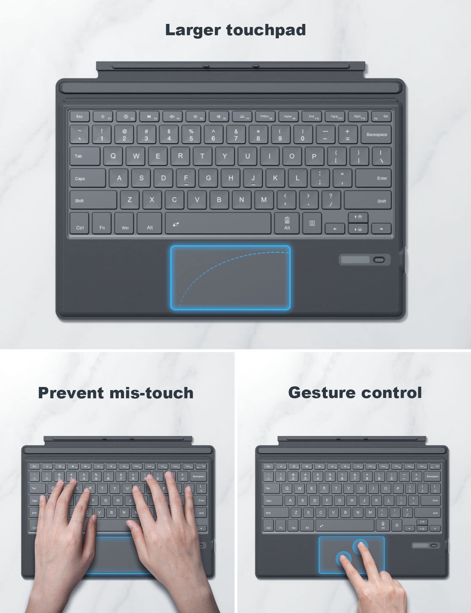 Tomsenn Surface Pro 7 Keyboard, Bluetooth 5.1, 7 Color Backlit Touchpad, Compatible With Surface Pro 7/7+/6/5/4/3
