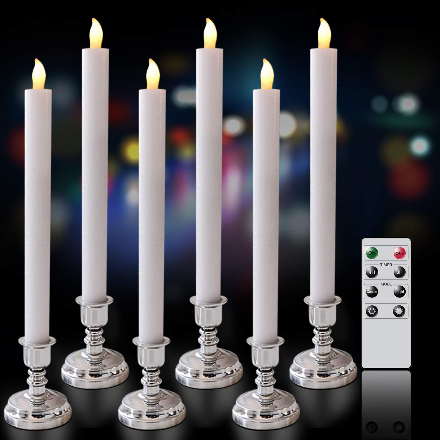 Dromance White Flameless Led Window Taper Candles Battery Operated With Remote And Timer Dimmable Flickering Light Dinner Weddin