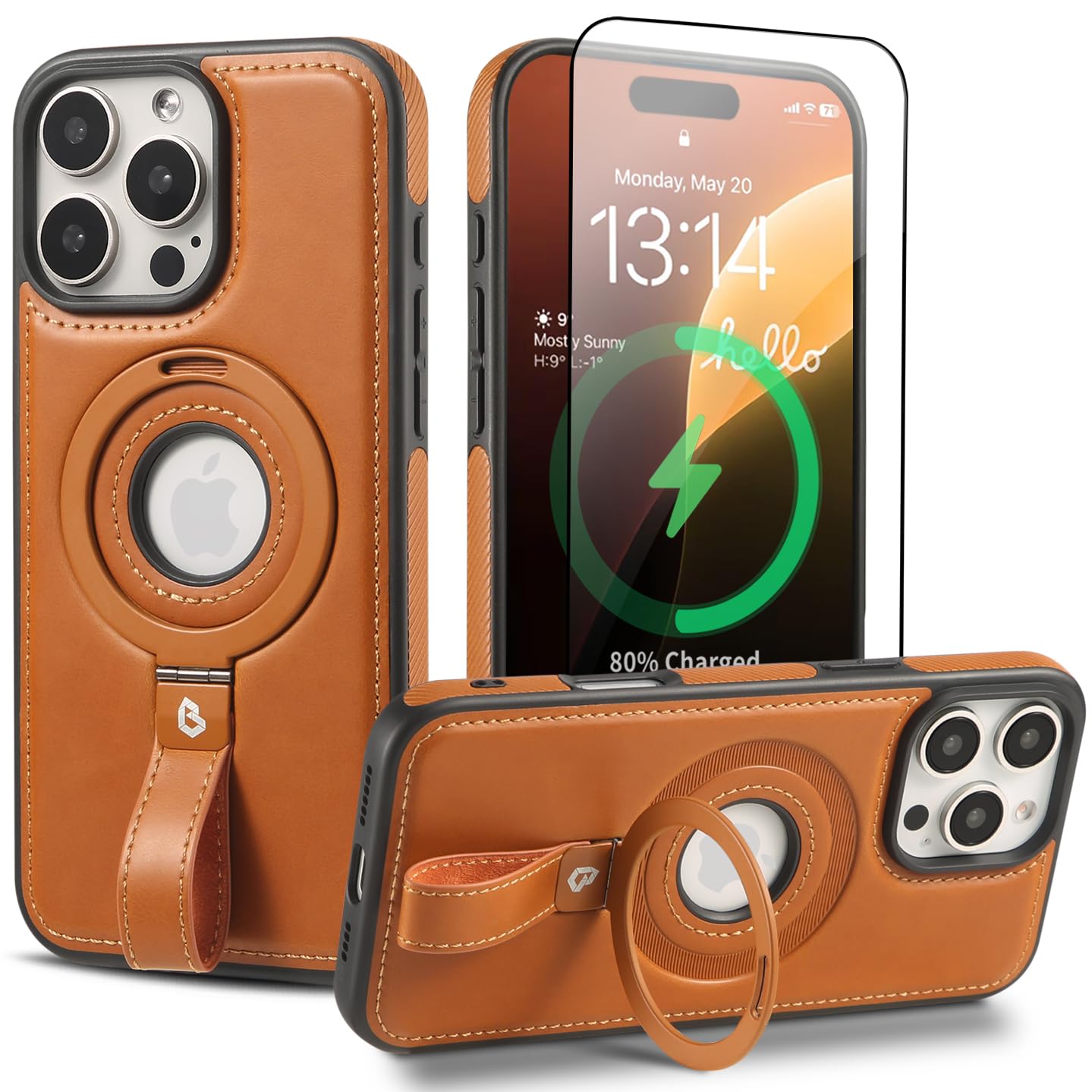 Butaiga Capture Grip Loop Magnetic Stand For Iphone 16 Pro Case With Screen Protector, Protective Iphone 16 Pro Case Leather, Co