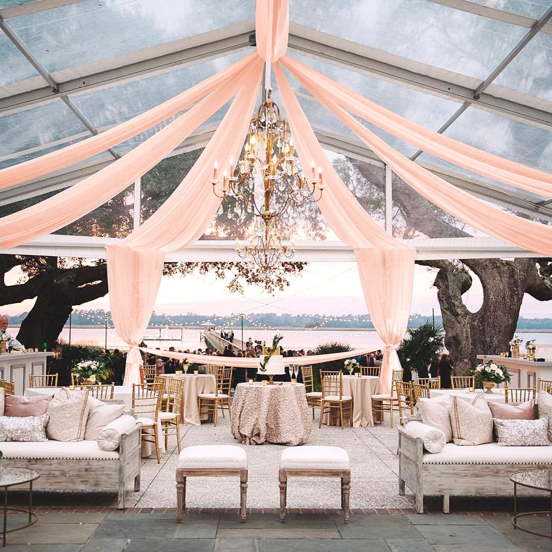 Chiffon Wedding Ceiling Drapes 6 Panels 5Ftx10Ft Light Peach Sheer Fabric Swag Drapes For Ceremony Reception Stage Arch Backdrop