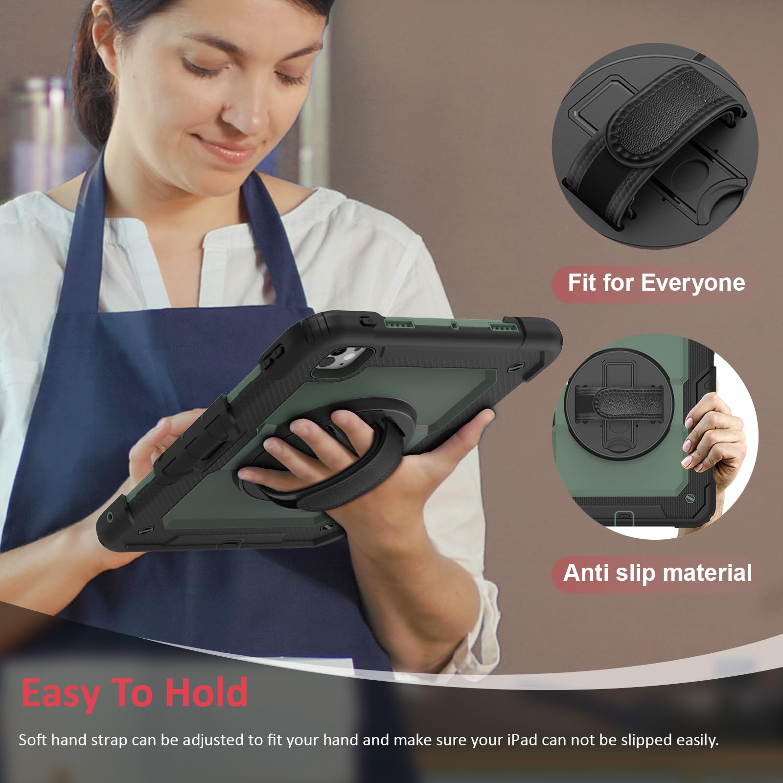 Ambison For Ipad Pro 11 Inch Case 2024(M4, 5Th Generation),With 9H Tempered Glass Screen Protector,Full Body Heavy Duty Shockproof Protective Cover With 360� Rotate Strap Stand,Pencil Holder Green