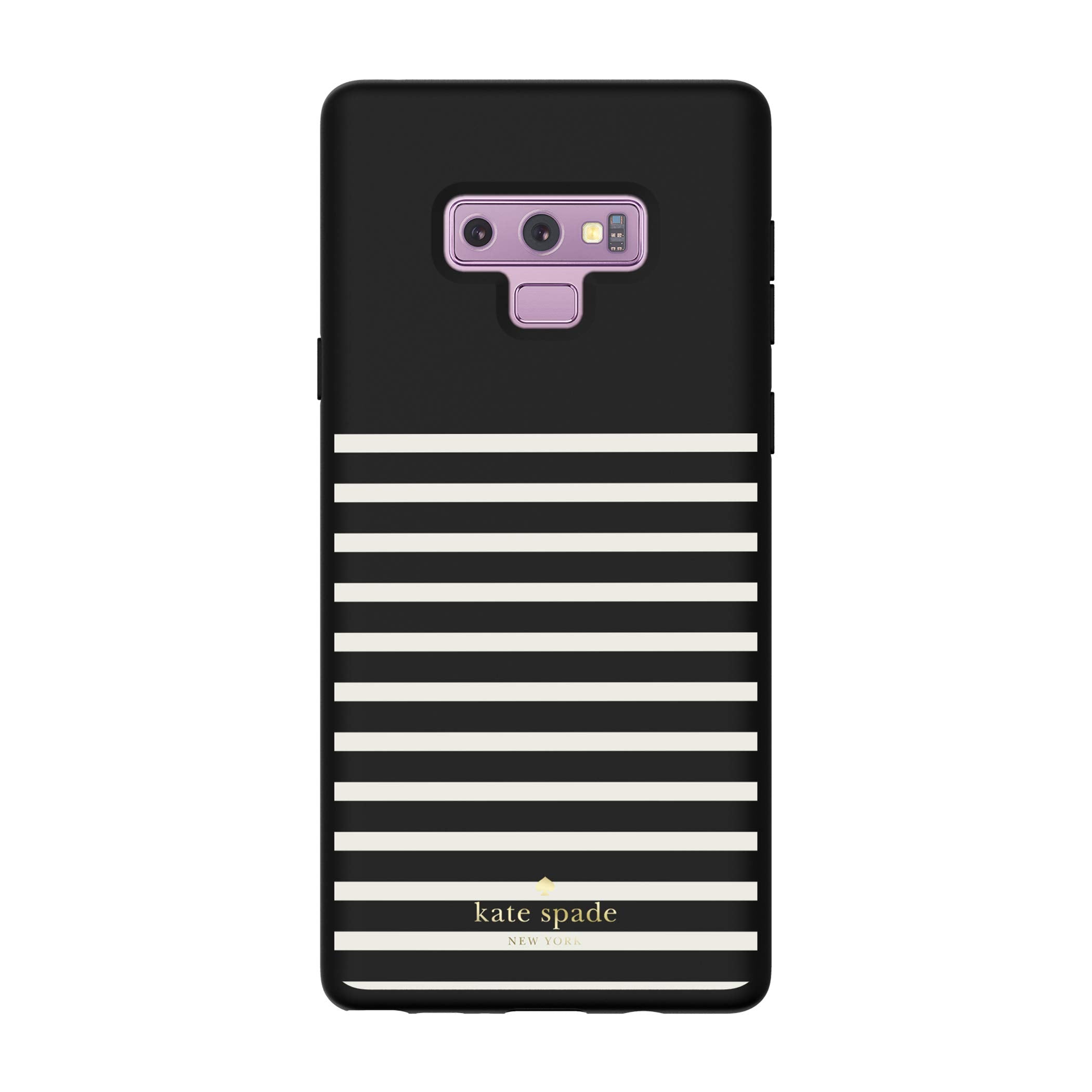 Kate Spade New York Protective Hardshell Case For Samsung Galaxy Note9   Soft Touch Feeder Stripe Black/Cream/Gold Logo