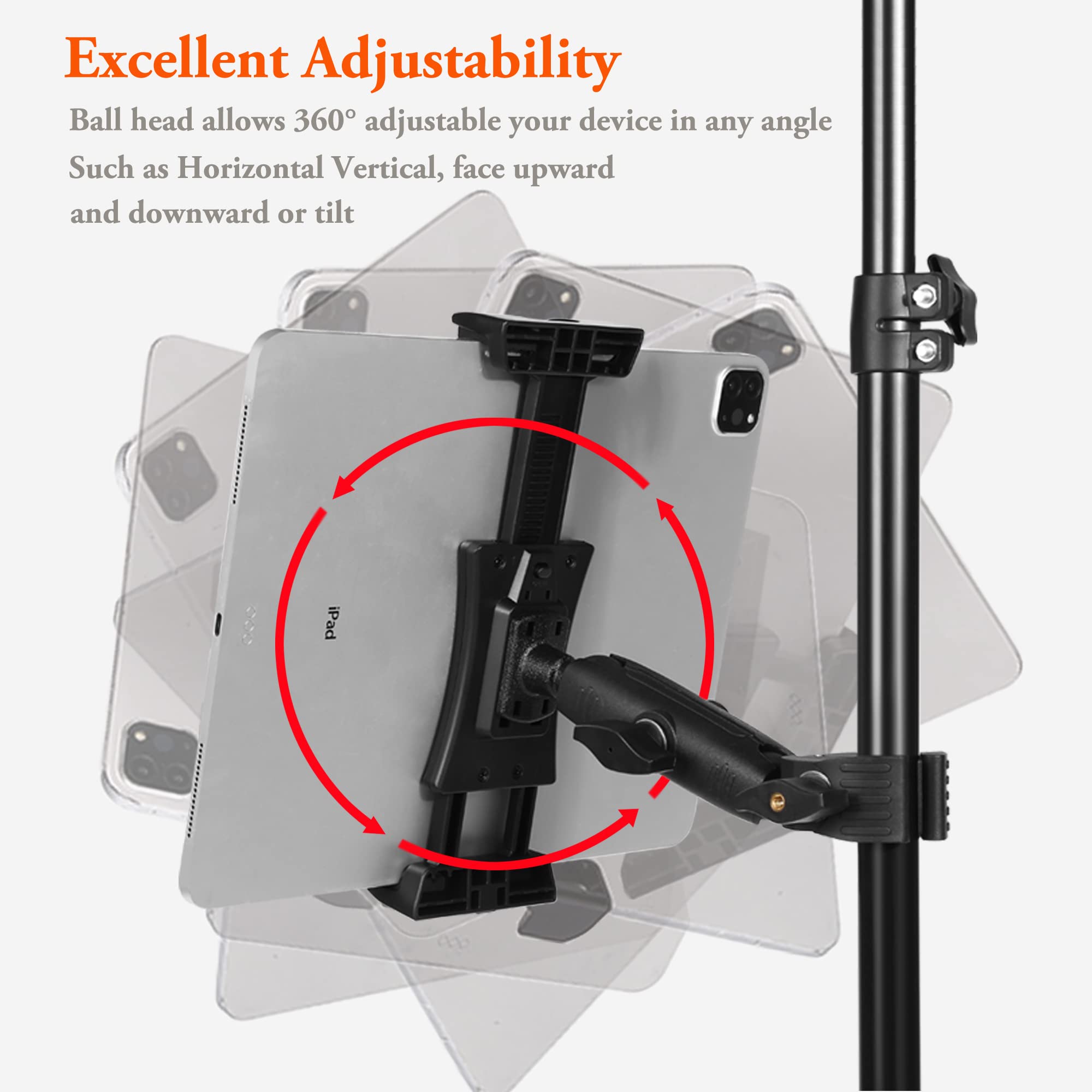 Peastrex Ipad Holder For Mic Stand, Tablet Phone Holder Micophone Music Stand Mount Adjustable Rotatabe With Super Handle Clamp