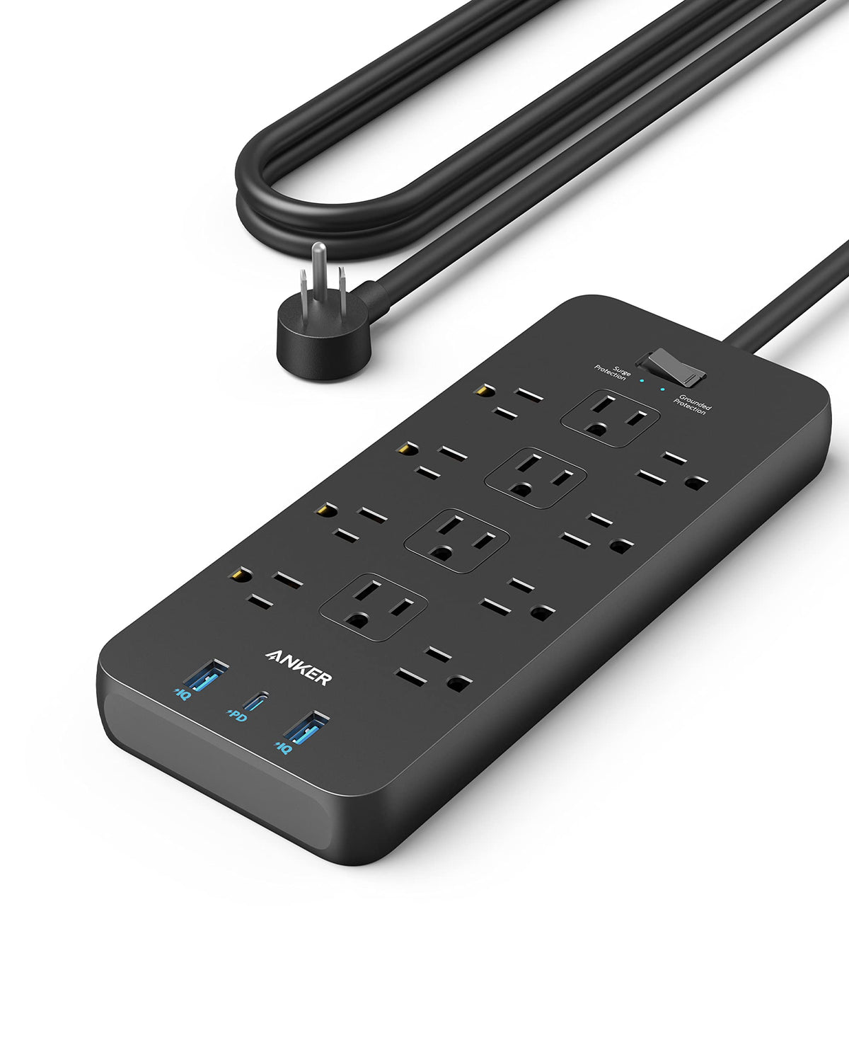 Surge Protector Power Strip (2100J), Anker 12 Outlets With 1 Usb C And 2 Usb Ports Foriphone 15/15 Plus/15 Pro/15 Pro Max,10Ft E