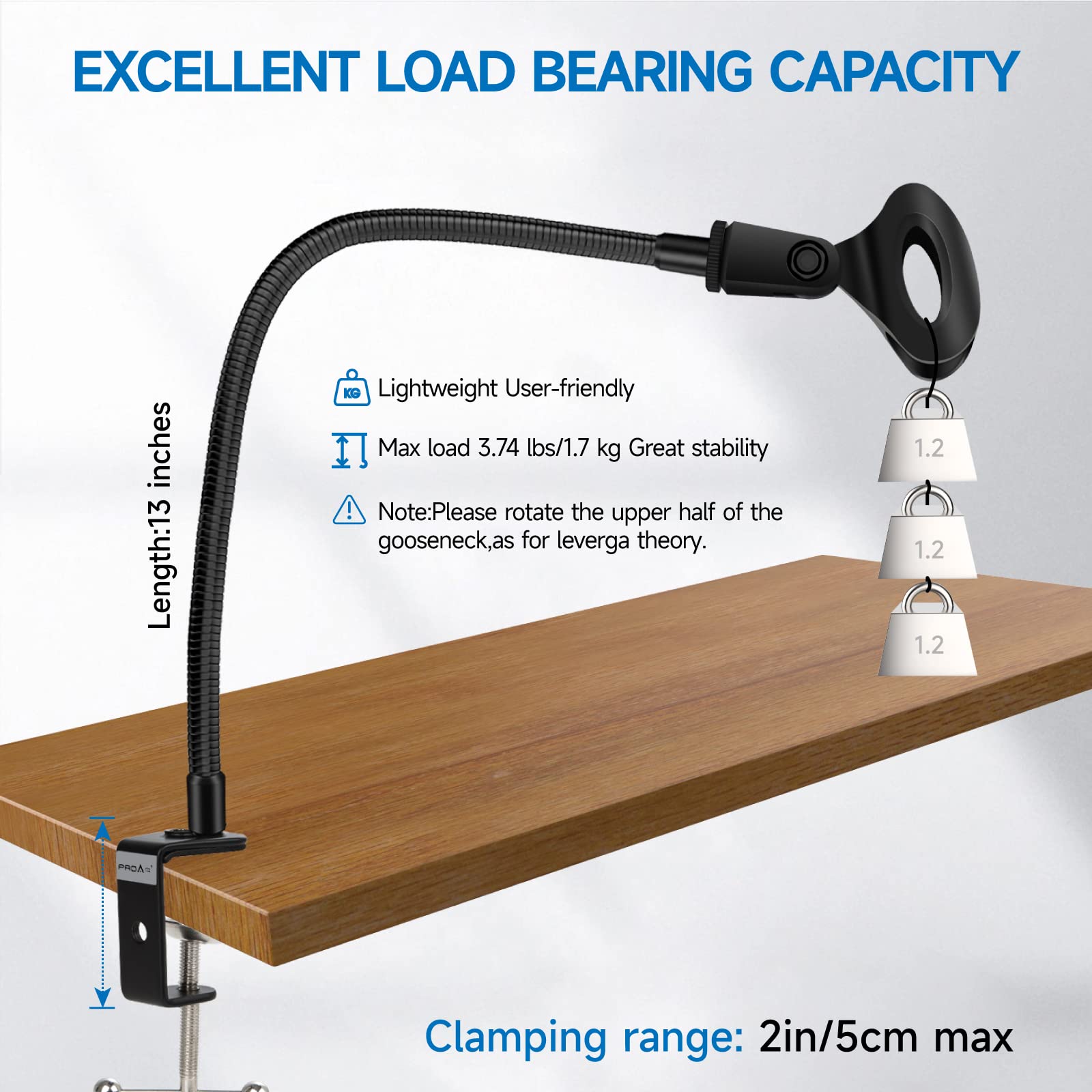 Microphone Stand 13 Flexible Gooseneck Desktop Mic Stand Multi-Function Mic Stand Phone Holder With Upgraded Mic Clip And Heavy