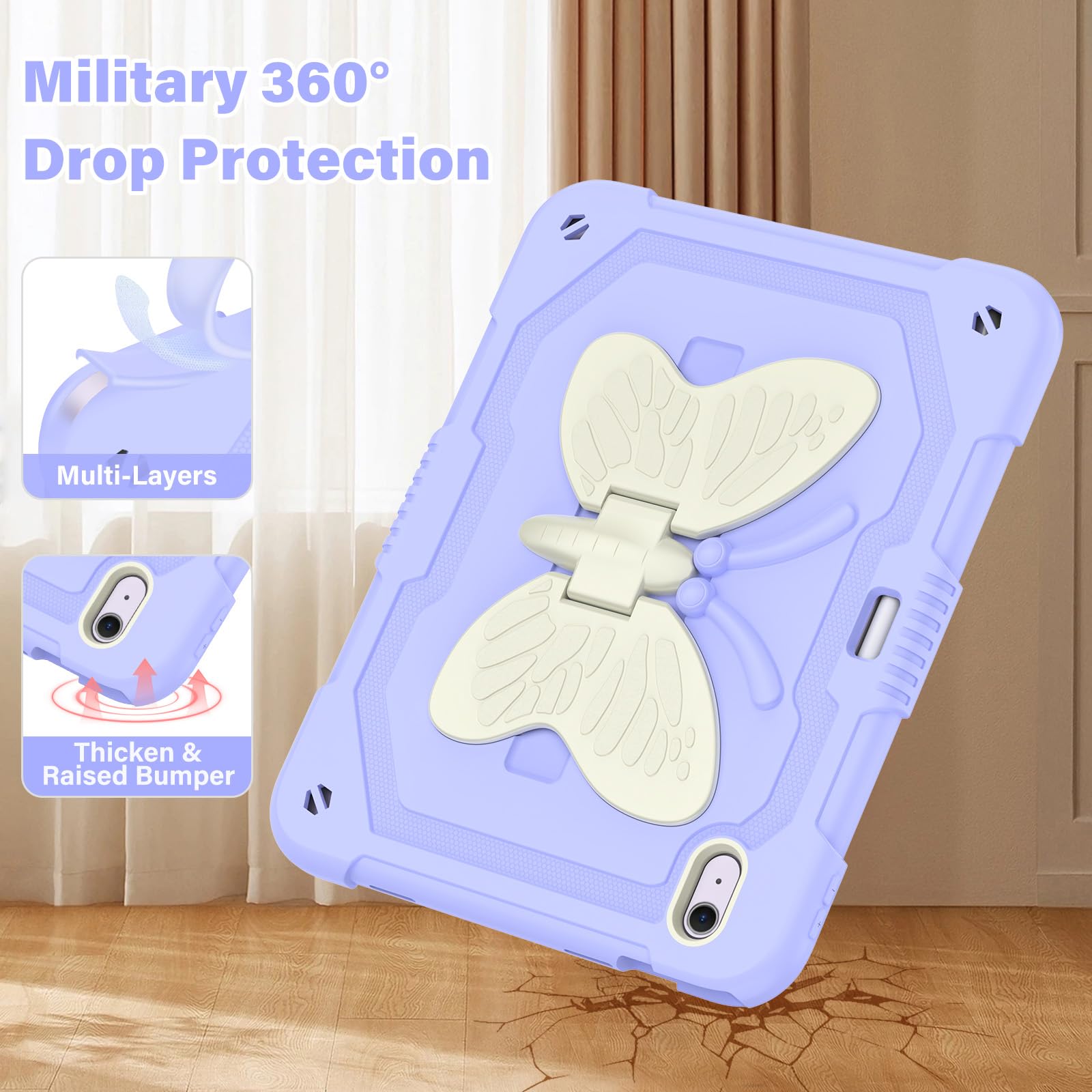 Hogenl For Ipad Air 11 Inch Case 2024 (M2) For Kids Girl With Pencil Slot, For Ipad Air 6Th Generation Cover With Butterfly Stan