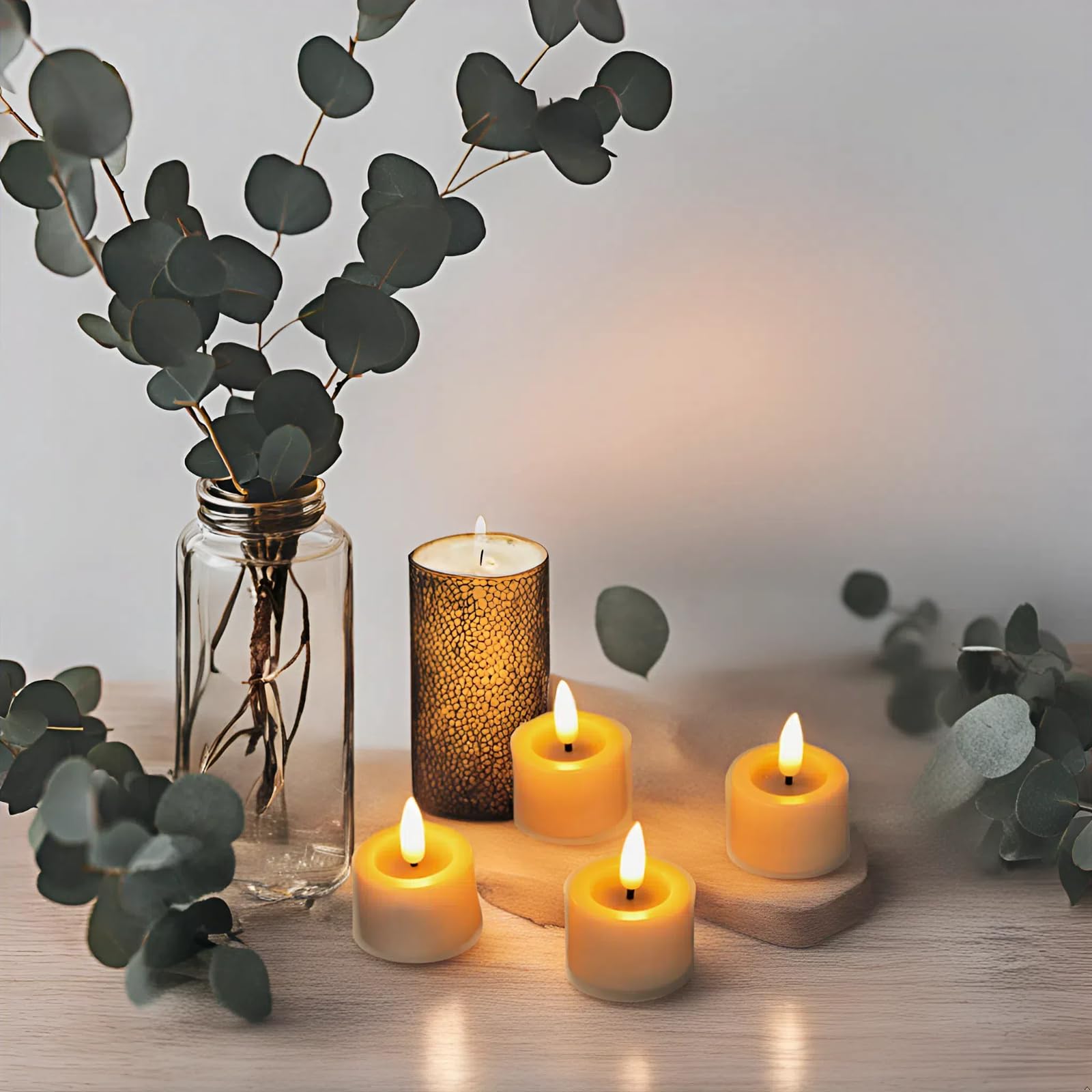 Simplelight Pack Of 12 Tea Lights Candles Battery Operated   Battery Tea Lights With Timer, Battery Candles Amber Color For Voti