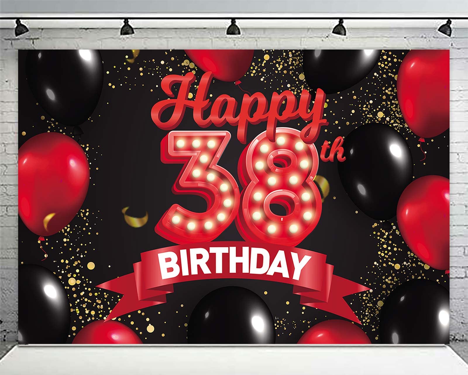 Happy 38Th Birthday Red And Black Banner Backdrop Decorations Balloons Theme Decor For Girls Women Princess 38 Years Old Birthda