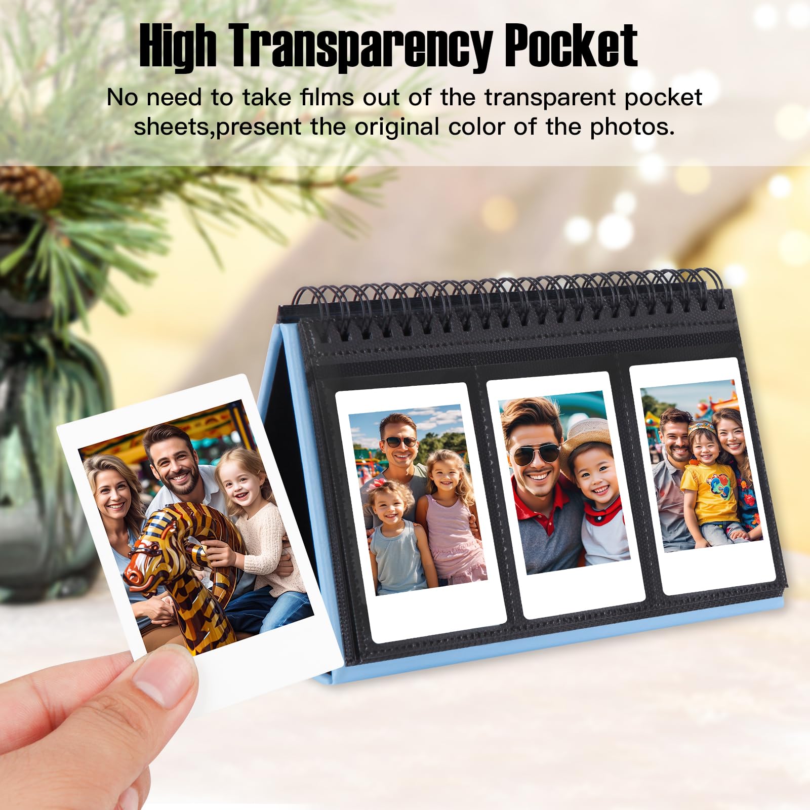 Mini Photo Album For Fujifilm Instax Mini Camera, 96 Pockets Photo Album For Polaroid, Leather Desktop Display Album For Instax Mini 12 11 9 40 8 7 Evo Liplay Instant Camera, 2X3 Photo Album (Blue)