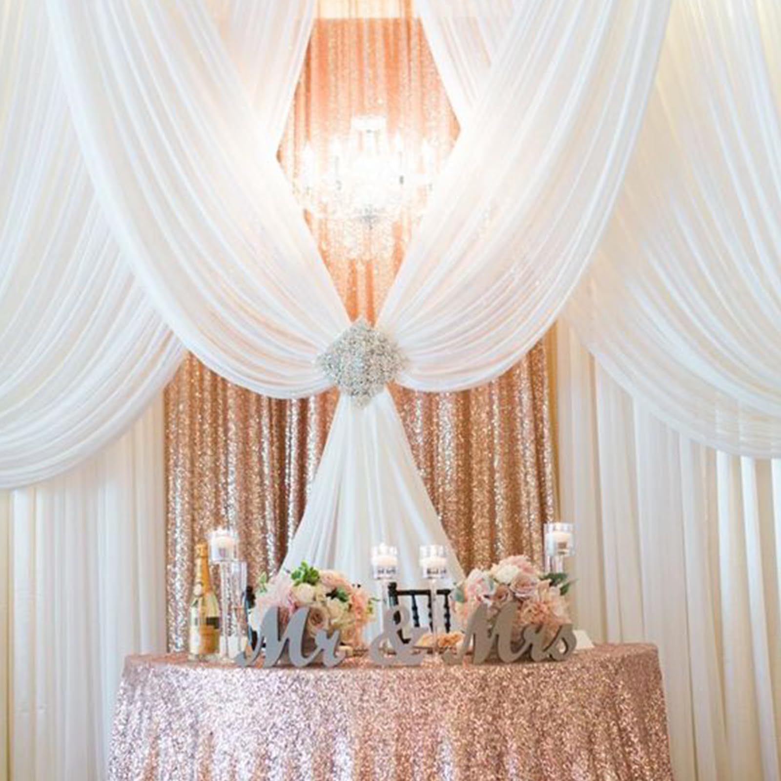 Rose Gold Sequin Backdrop Curtain 6 Pcs 2Ftx8Ft Wedding Party Backdrop Silver Sparkly Fabric Curtains For Wedding Christmas Part