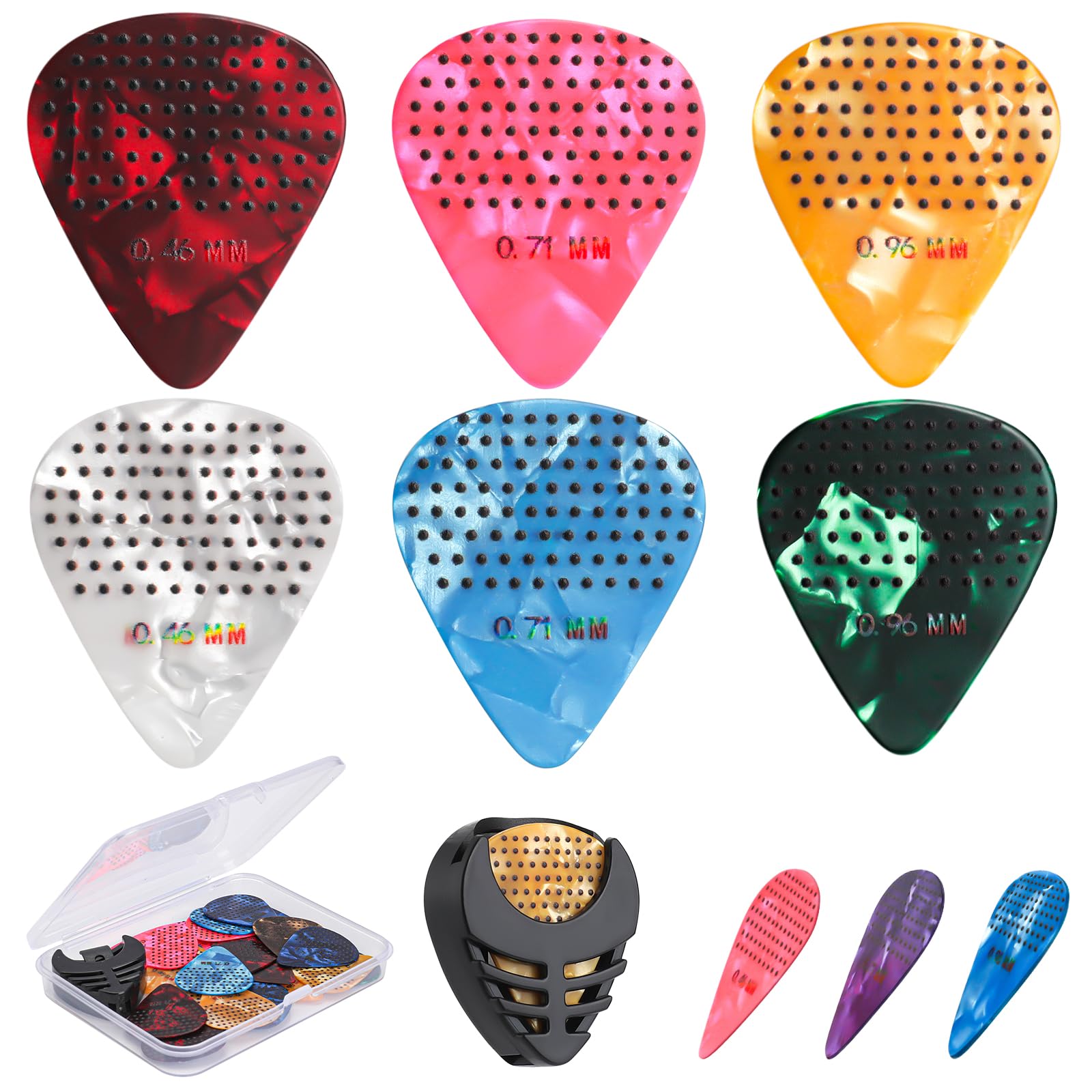 Non Slip Guitar Picks, 0.46 0.71 0.96Mm Includes Thin Medium Heavy Guitar Picks,15Pcs Variety Colorful Celluloid Plectrums With