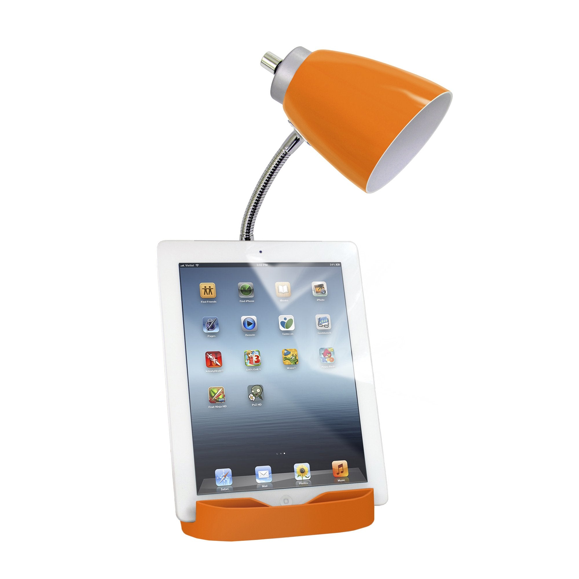 Limelights Ld1057 Org Gooseneck Organizer Desk Lamp With Ipad Tablet Stand Book Holder And Charging Outlet, Orange 6.5 X 7 X 18.