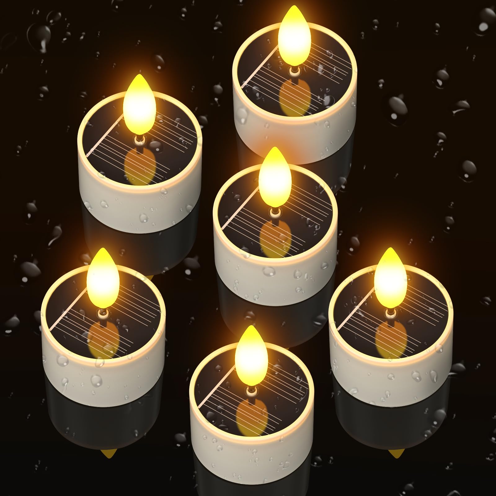 Yme Solar Tea Lights Outdoor Waterproof, 6 Pack Small Rechargeable Flameless LED Flickering Solar Candles with Dusk to Dawn Sens