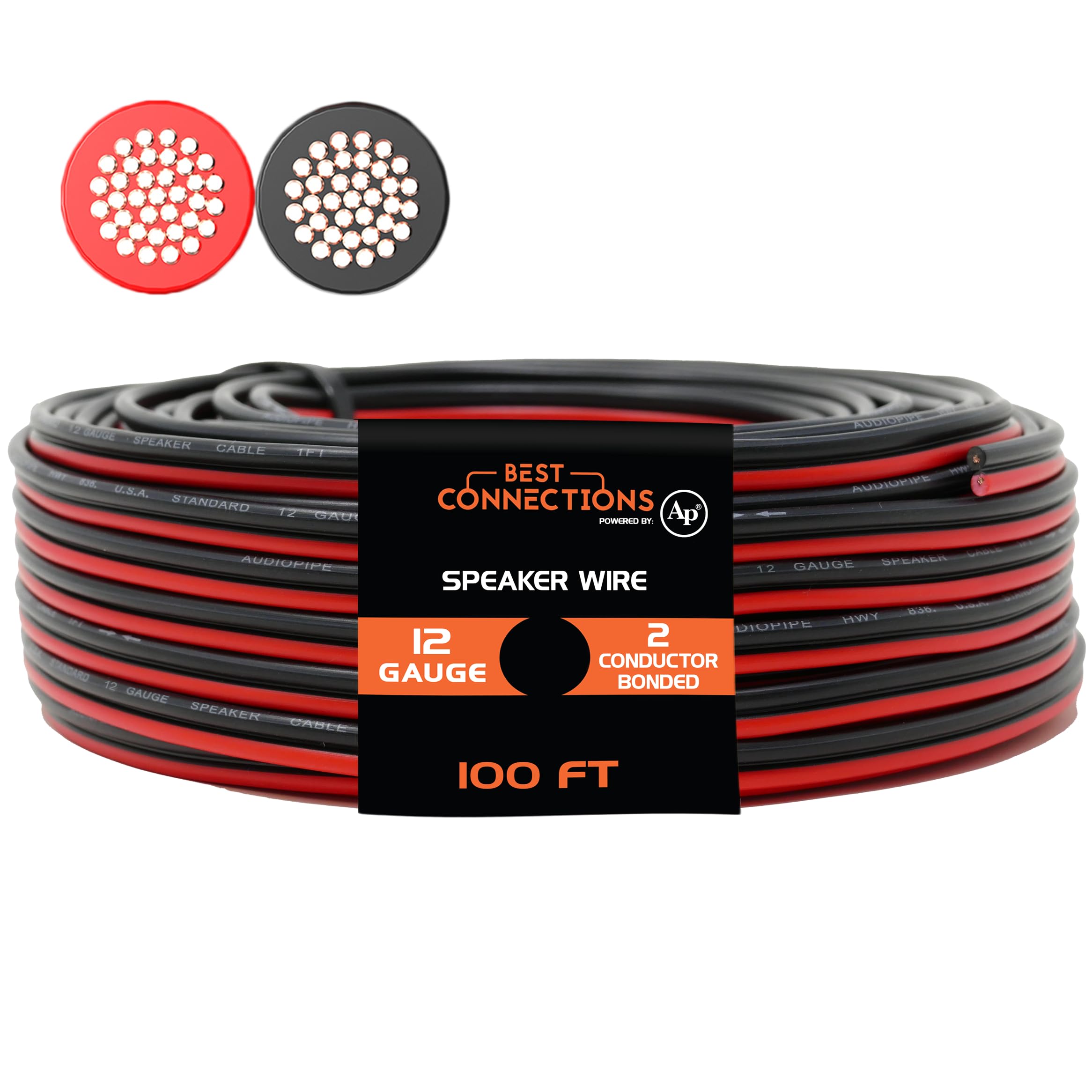 Audiopipe 12 Gauge Speaker Zip Wire (100 Feet)   Primary Bonded Red & Black Speaker Cables   Durable Stranded Speakers Wire For