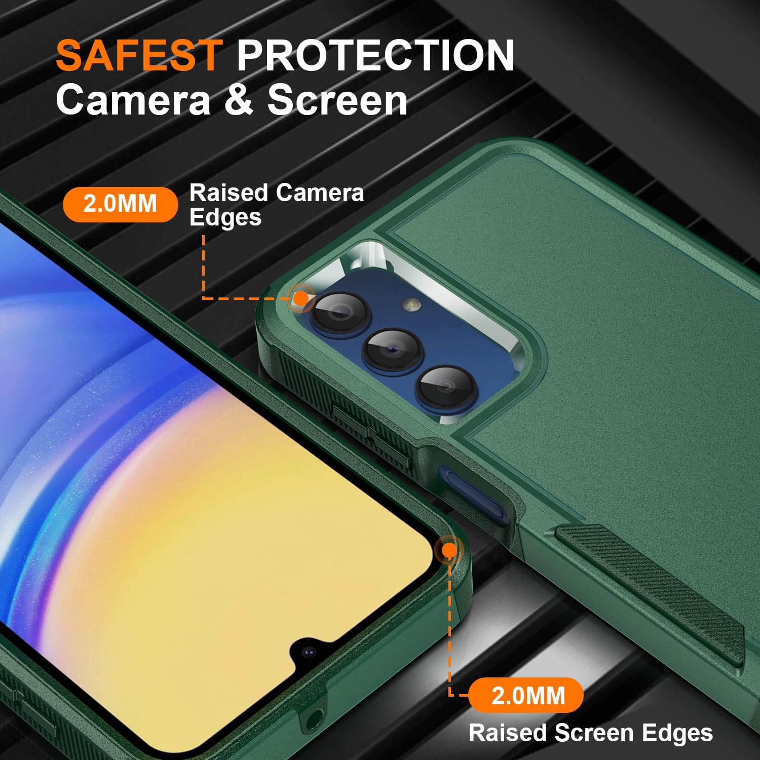 Ezanmull For Samsung Galaxy A15 5G Phone Case, [15 Ft Military Grade Drop Protection] [Glass Screen Protector + Camera Lens Prot