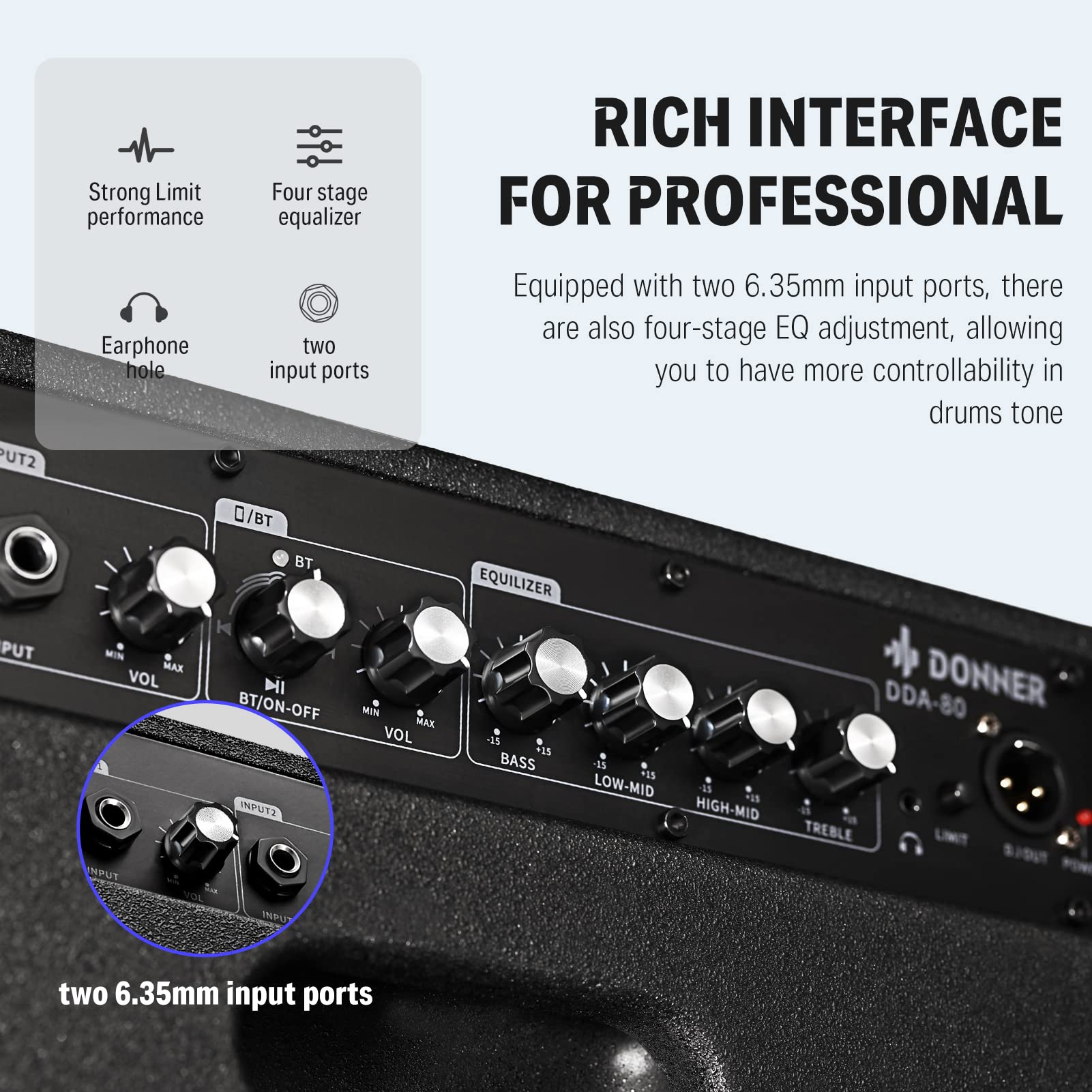 Donner Electric Drum Amp, 80-Watt Wireless Electronic Drum Amplifier Professional Dda-80