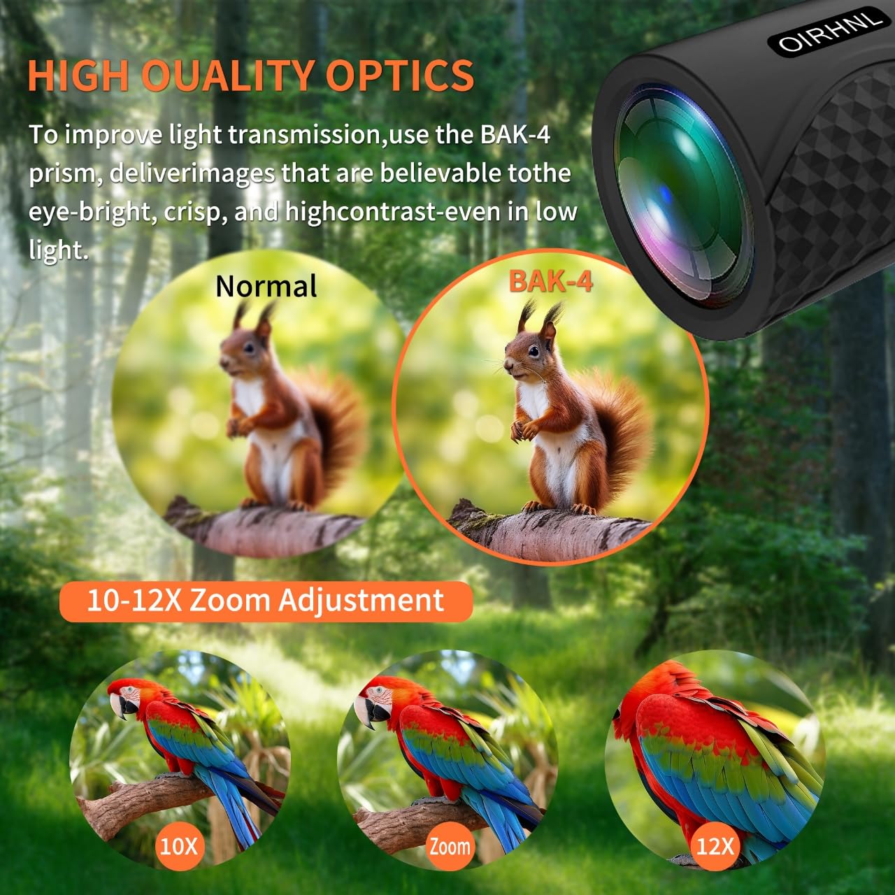 Oirhnl 12X42 Hd Binoculars For Adults High Powered,Super Bright Lightweight Waterproof Binoculars With Clear Low Light Vision Fo