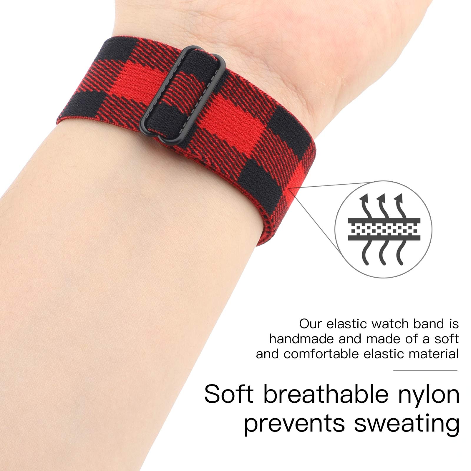 Elastic Bands For Galaxy Watch 4 Band 40Mm/44Mm Classic 42Mm/46Mm 20Mm Stretchy Wristband Strap For Samsung Galaxy Active 2 40Mm 44Mm/Galaxy Watch 42Mm/Watch3 41Mm/Gizmo Watch 2/1 (Red Buffalo Plaid)