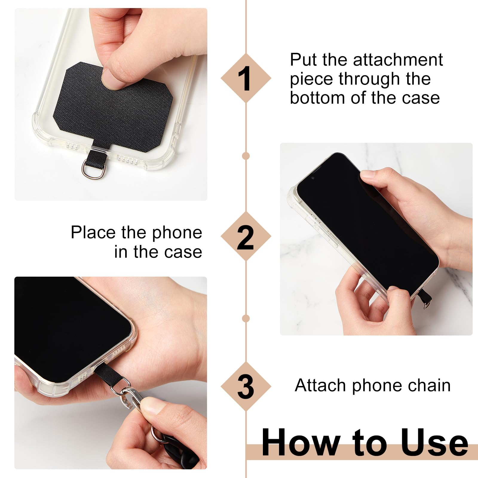 Bememo Clip And Go Strap For Phone With Wallet, Adjustable Crossbody Universal Phone Chains With Zippered Pouch For Women (Black