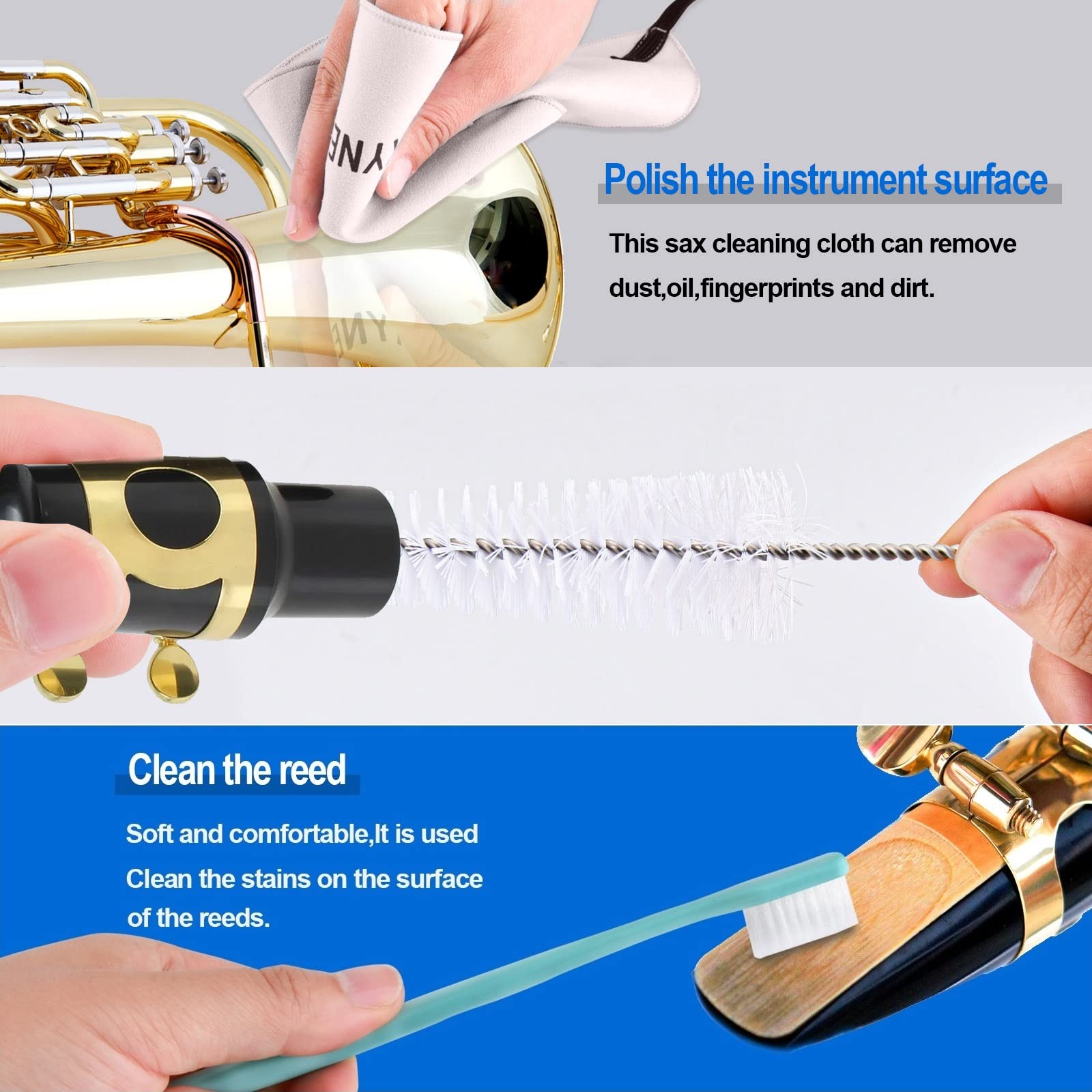 Skyneo Saxophone Cleaning Kit, Clarinet Cleaning Kit With Maintenance Kit,Cork Grease,Swab,Mouthpiece Cushions,Strap,Cleaning Cl