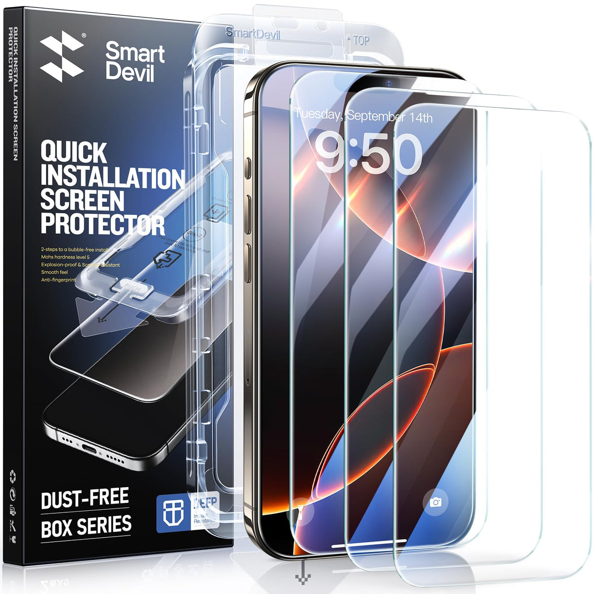 Smartdevil 3 Pack Screen Protector For Iphone 16 Pro (6.3 Inch) Tempered Glass, Hd Clear Film, Easy Installation, Dust-Free & Bu