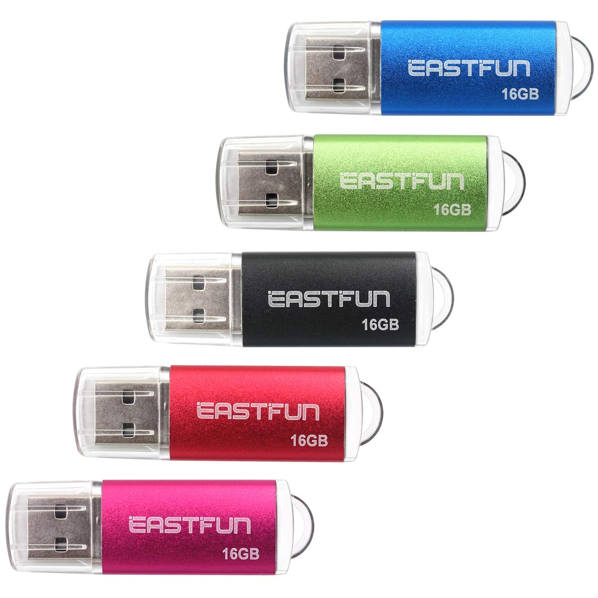 Eastfun 5 Pack 16Gb Usb 2.0 Flash Drive Memory Stick Thumb Drive Thumb Stick Jump Drive Zip Drive Pen Drive, With Led Indicator,5 Pcs Colors:Rose/Red/Black/Green/Blue
