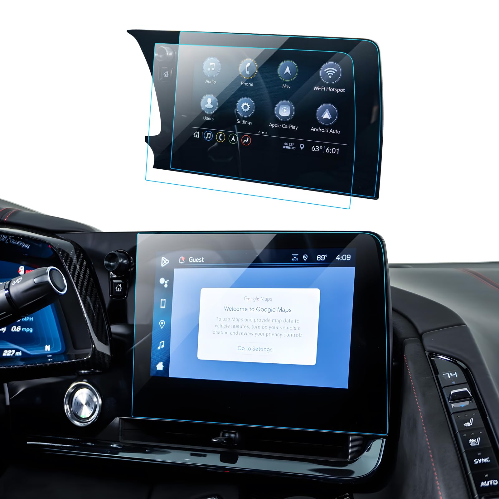 Lantu 2Pcs Car Screen Protector For 2022 2023 2024 Chevrolte Corvette C8 Accessories Navigation Nano Touchscreen Protector Film