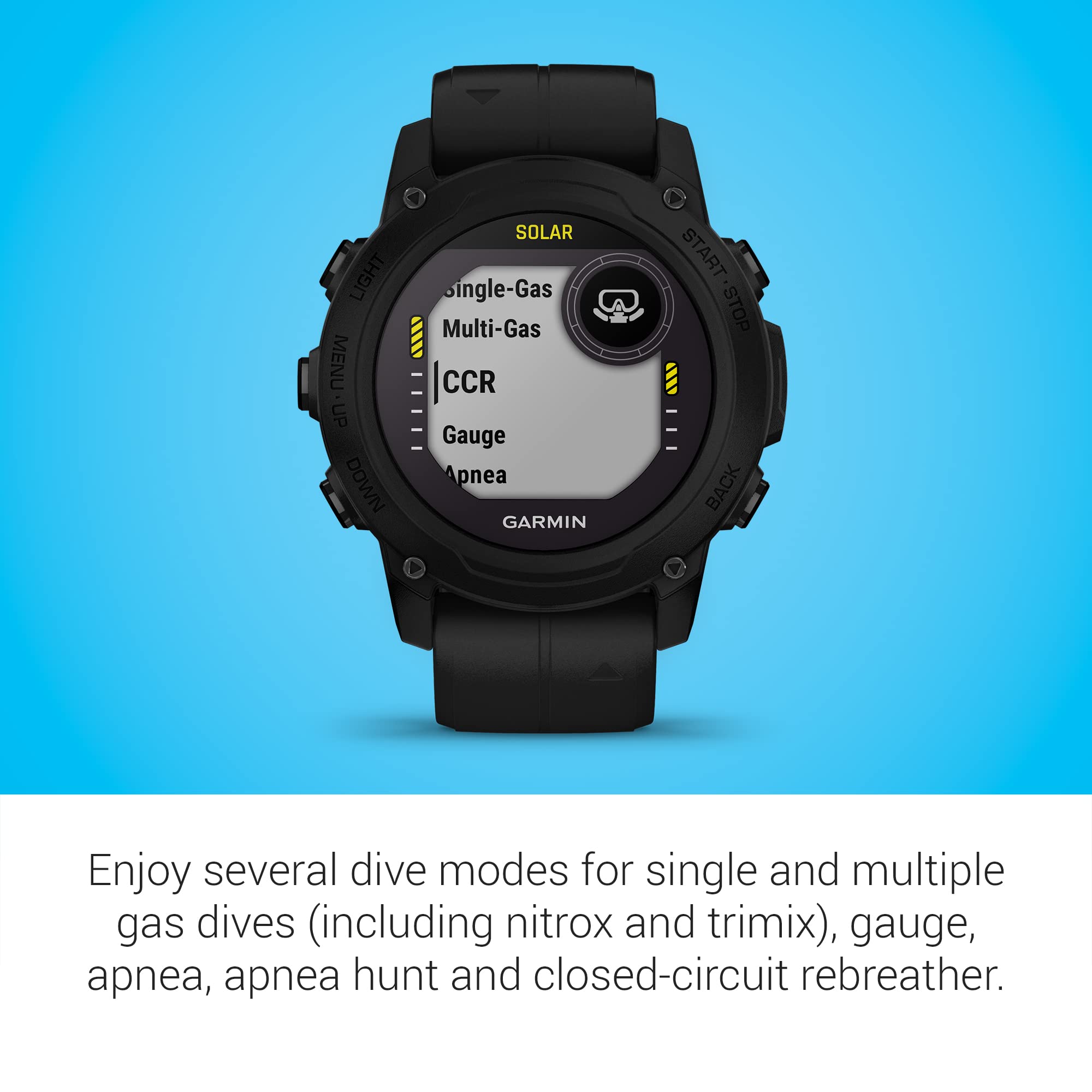 Garmin Descent G1 Solar, Rugged Dive Computer With Solar Charging Capabilities, Multiple Dive Modes, Activity Tracking, Black