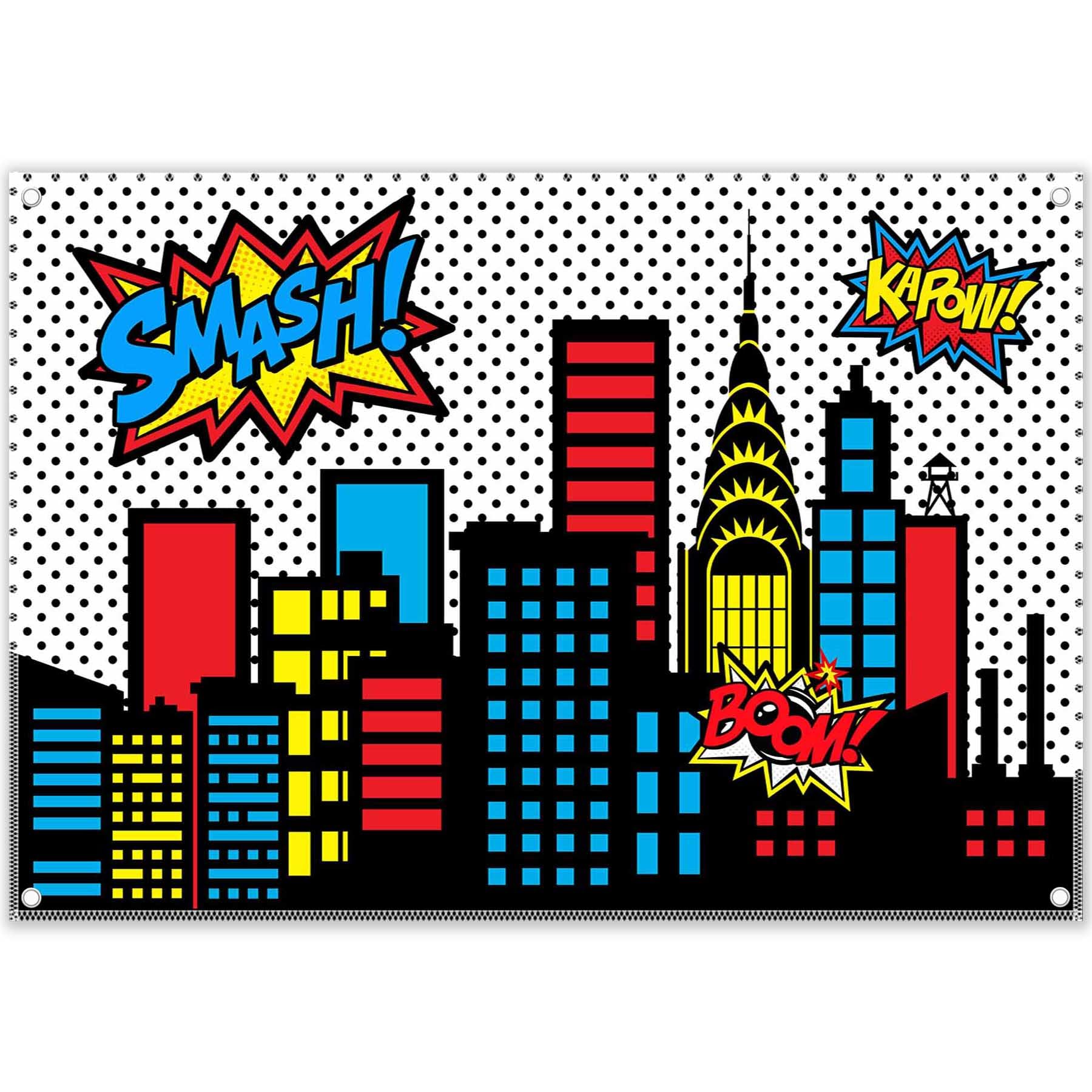 Yriujul 8X6Ft Superhero Cityscape Photography Backdrop Skyline Buildings City Boom Background Kids Birthday Banner Party Baby Sh