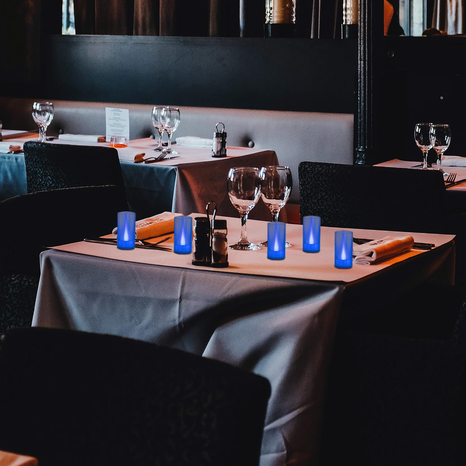 Lanker Flameless Candles, Battery Operated Led Pillar Candles, D1.5 X H3 Inch, Romantic Flickering Blue Long Flame Effect Light,