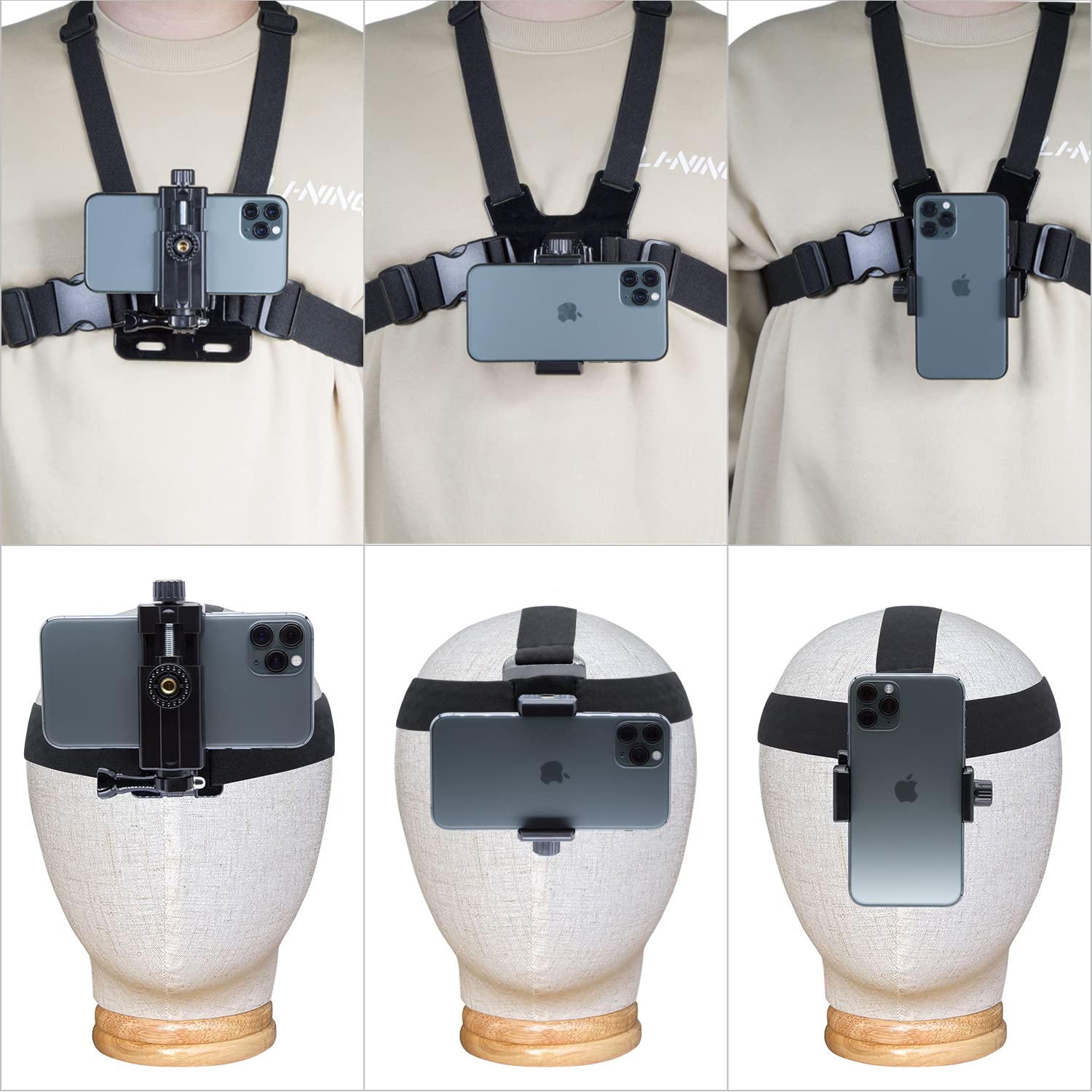 Haoyou Mobile Phone Chest Strap Mount Harness And Head Strap Holder Kit For Vlog/Pov Phone Holder Compatible With Iphone, Samsung, Google And Gopro, Akaso, Dji Osmo Action Camera