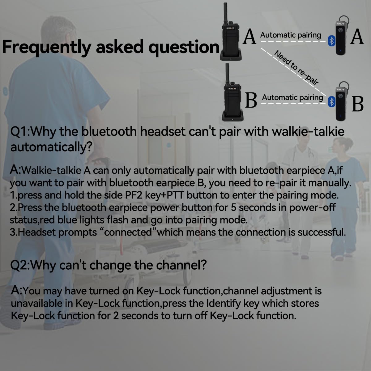 Retevis Rb37 New Version,Bluetooth Two Way Radio,2 Way Radio With Earpiece,2000Mah, Headset Walkie Talkies Wireless For School,C