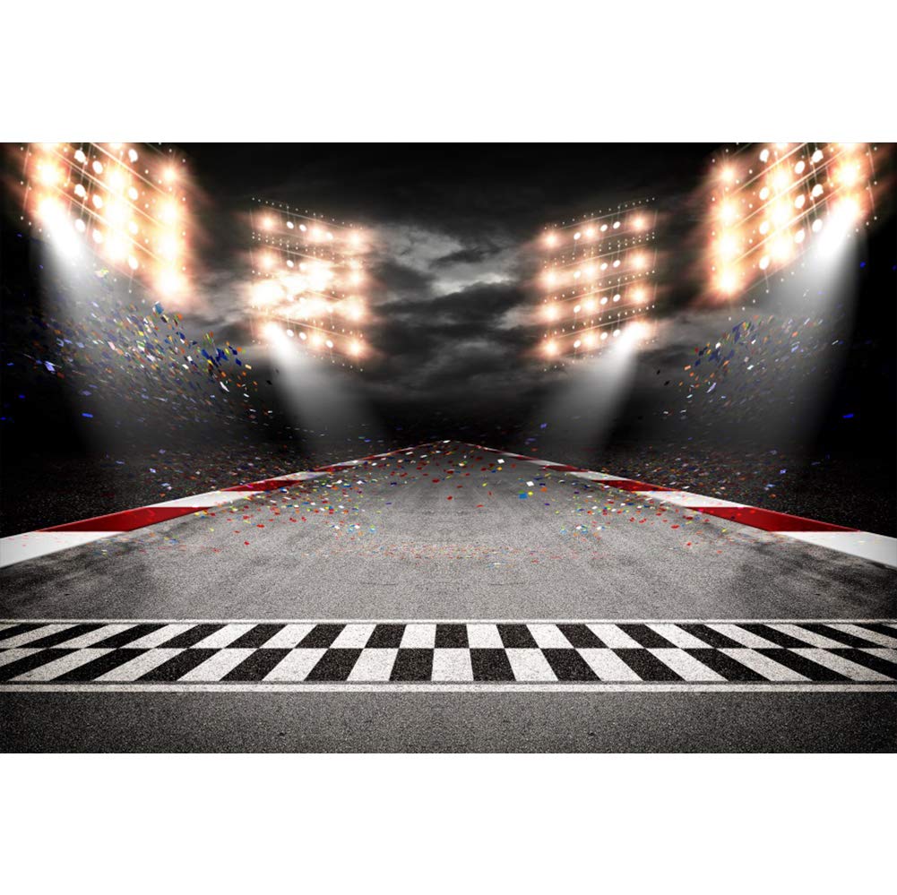 Csfoto 7X5Ft Finish Line Race Track Backdrops Car Racing Backgrounds Hot Wheels Photo Backdrop Racer Sport Backdrop Bleachers Mo