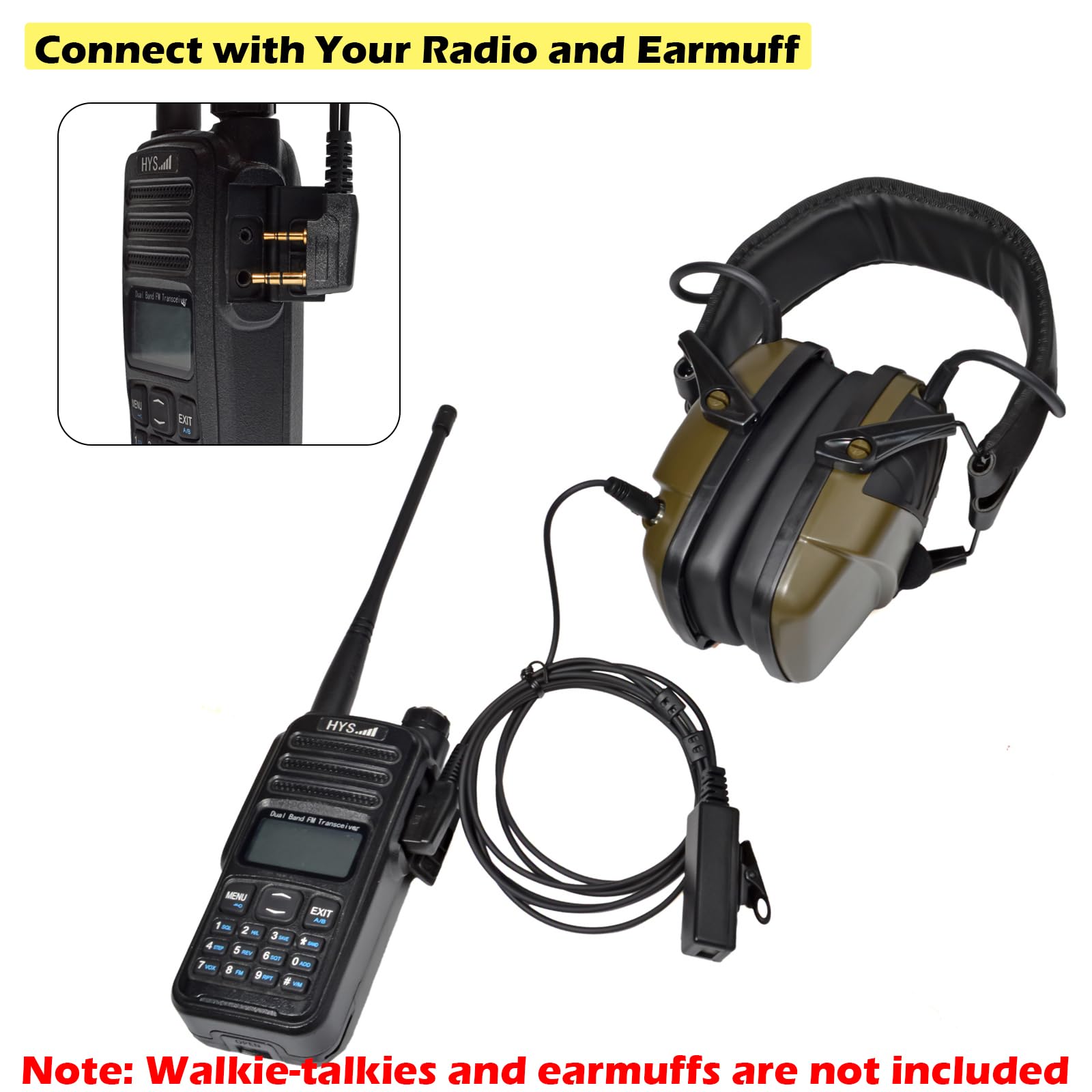 Hyshikra Universal 2 Pin K1 To 3.5Mm Audio Adapter With Ptt(Push To Talk) Compatible With Baofeng Uv5R 888S, Kenwood Radios & 3.